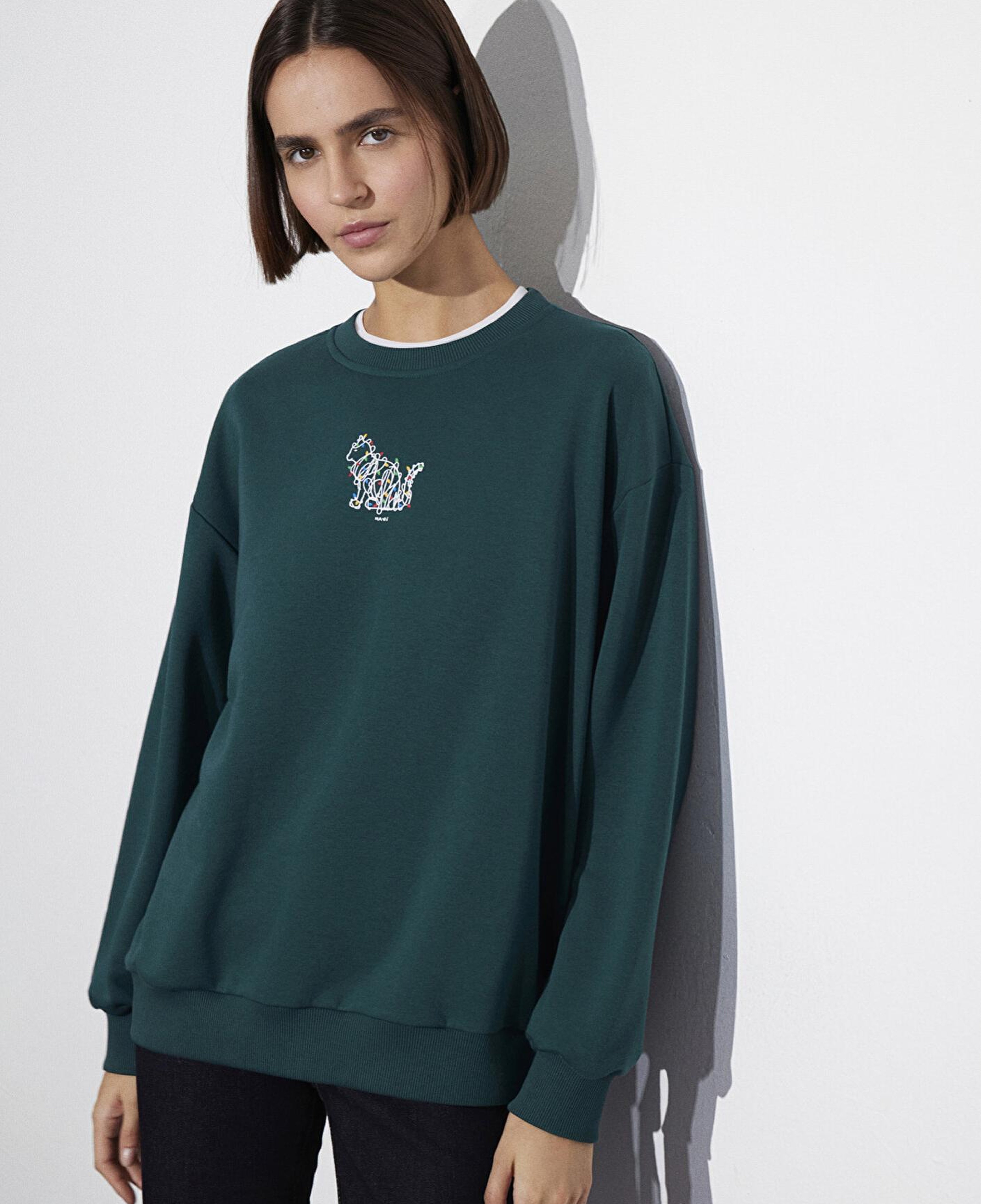 Mavi Yılbaşı Temalı Yeşil Sweatshirt 1S10500-71932
