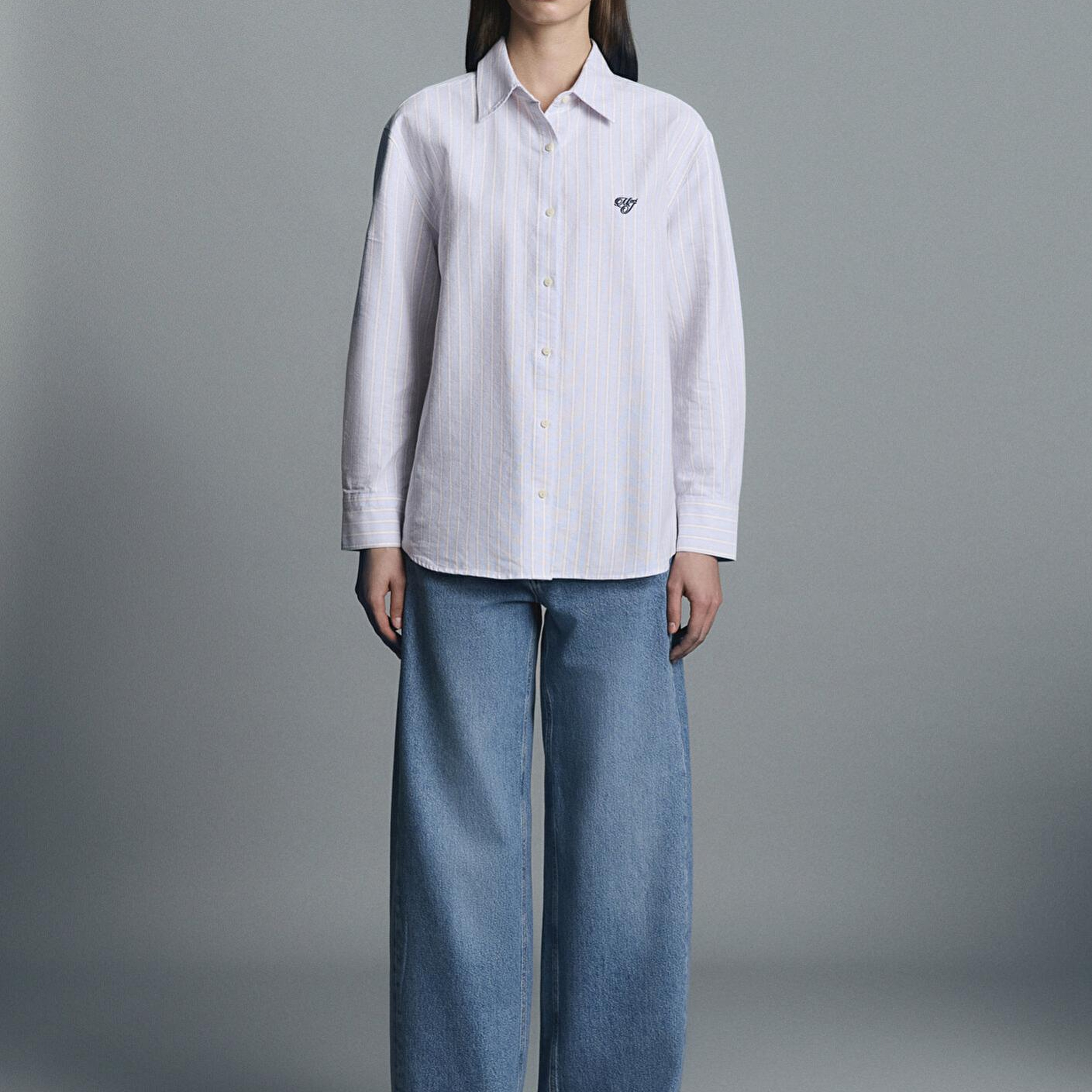 Mavi Mavi Çizgili Gömlek Loose Fit / Bol Rahat Kesim 1211420-91460