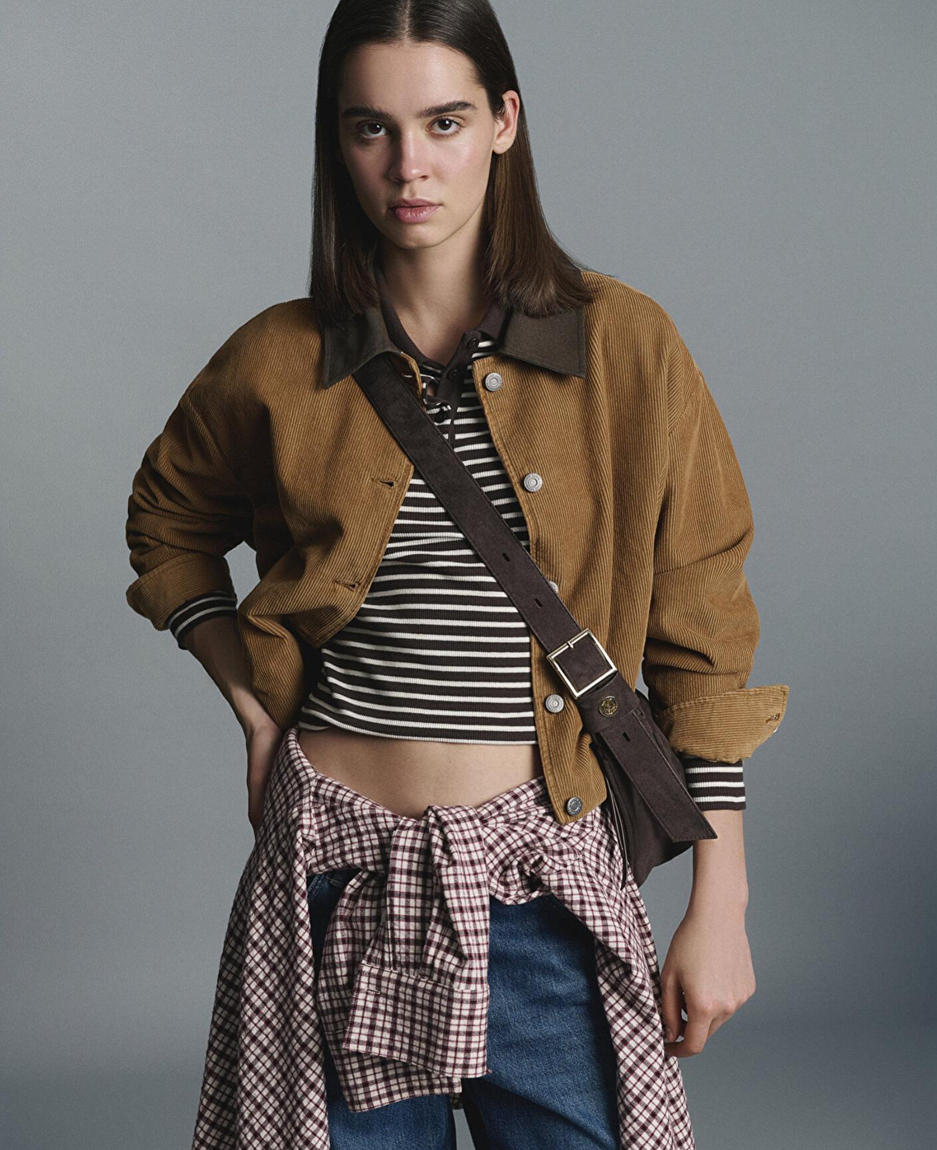 Mavi Kahverengi Kısa Kadife Ceket Oversize / Geniş Kesim 1110842-70381