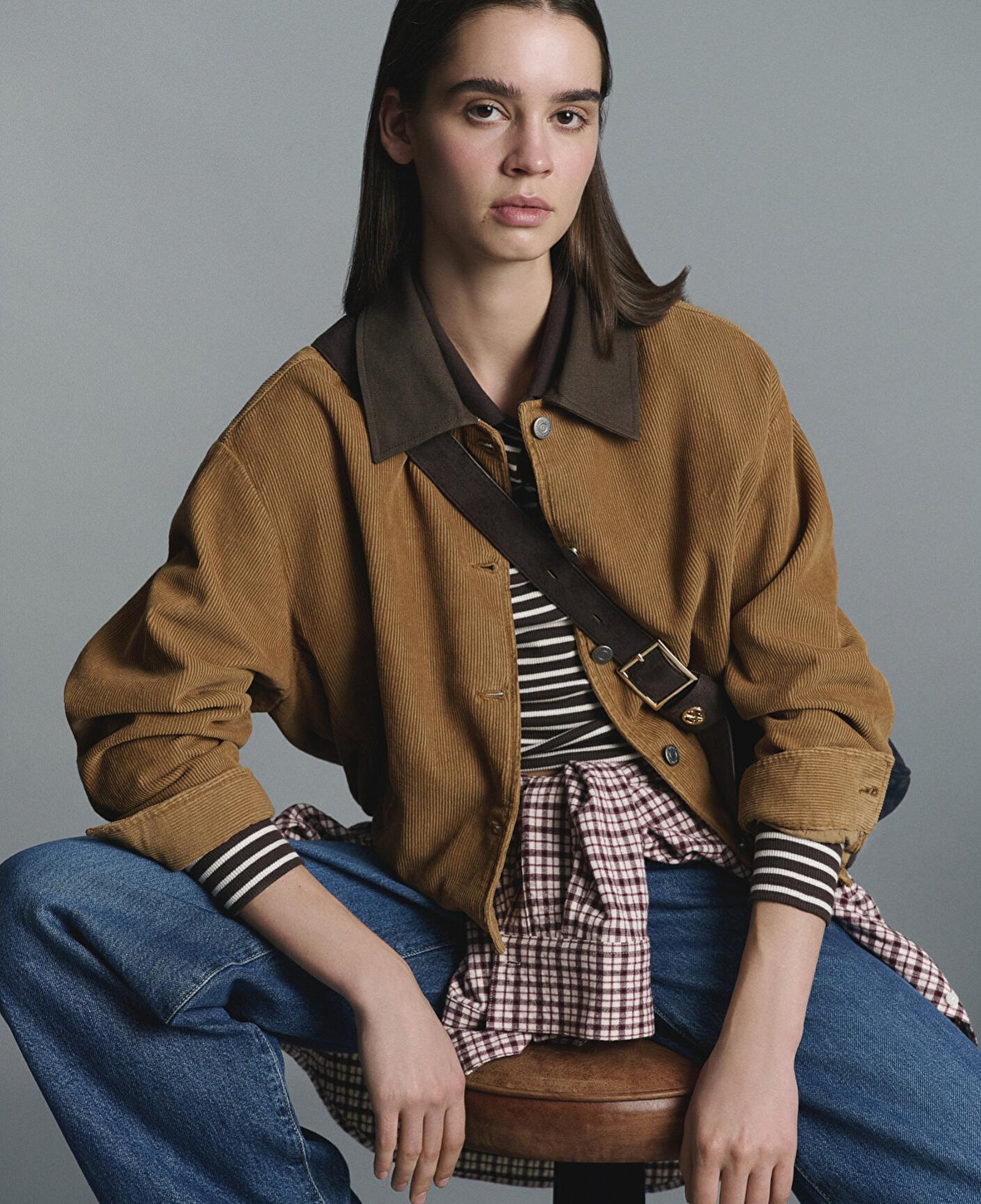 Mavi Kahverengi Kısa Kadife Ceket Oversize / Geniş Kesim 1110842-70381