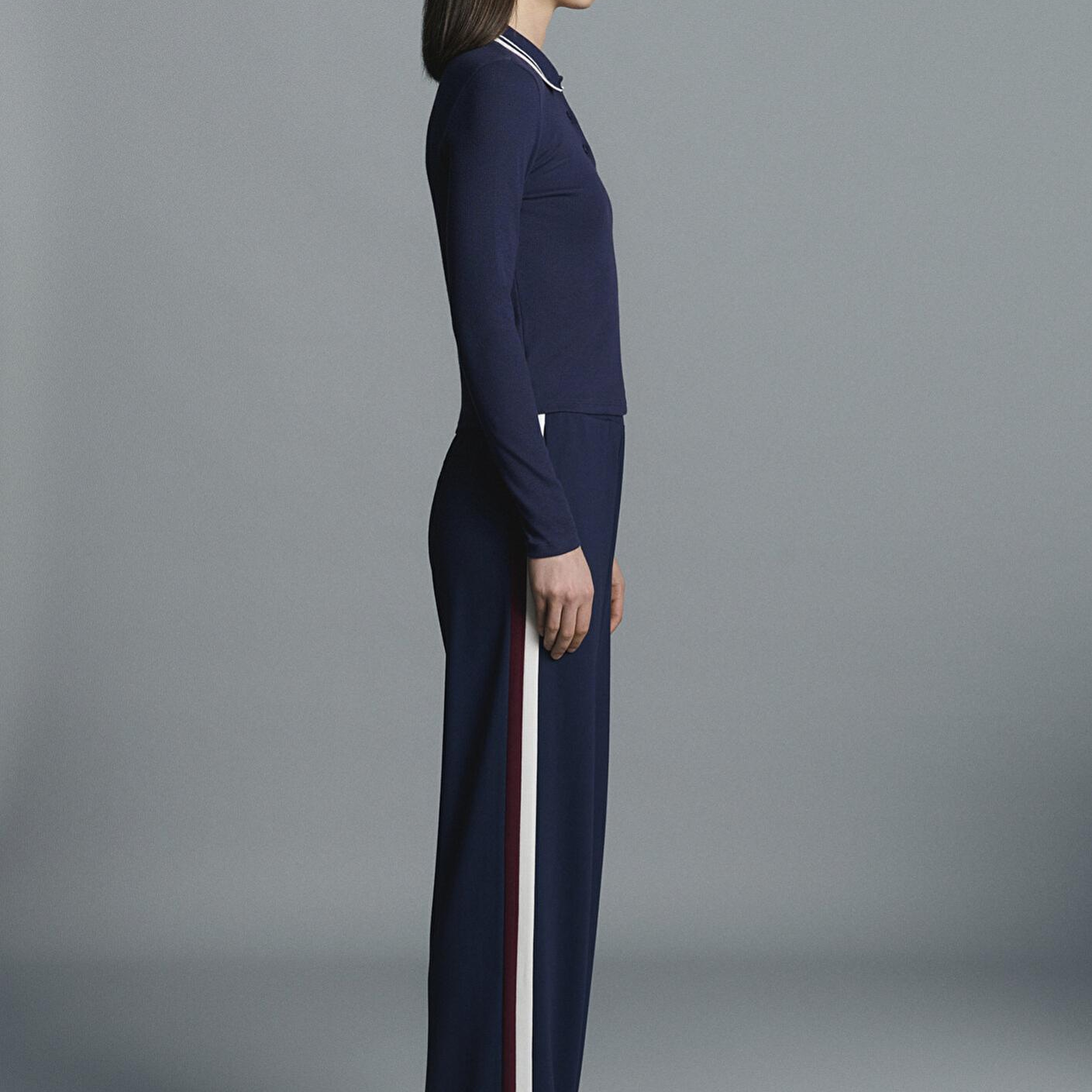 Mavi Çizgi Detaylı Lacivert Polo Tişört Fitted / Vücuda Oturan Kesim 1613836-80729