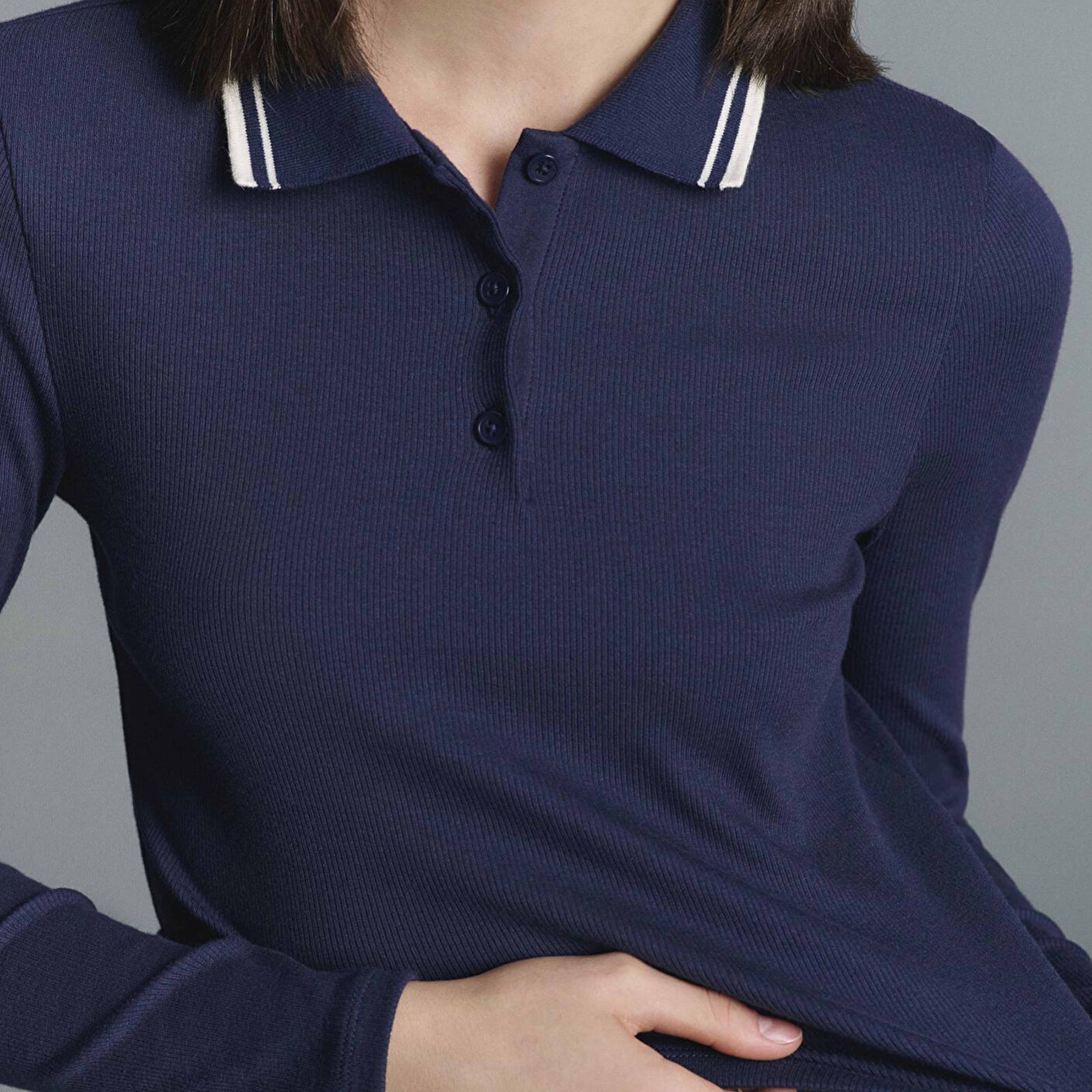 Mavi Çizgi Detaylı Lacivert Polo Tişört Fitted / Vücuda Oturan Kesim 1613836-80729