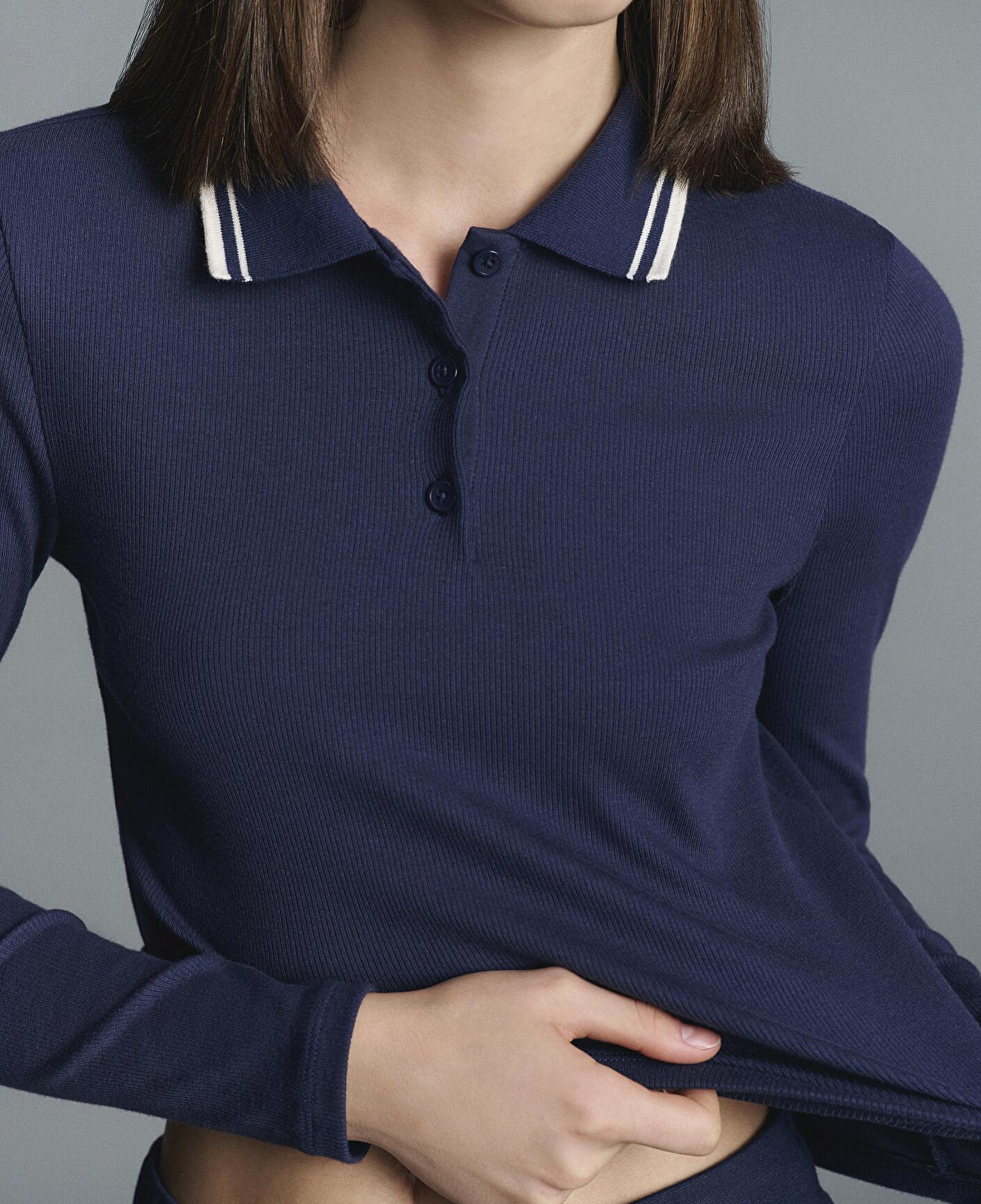 Mavi Çizgi Detaylı Lacivert Polo Tişört Fitted / Vücuda Oturan Kesim 1613836-80729