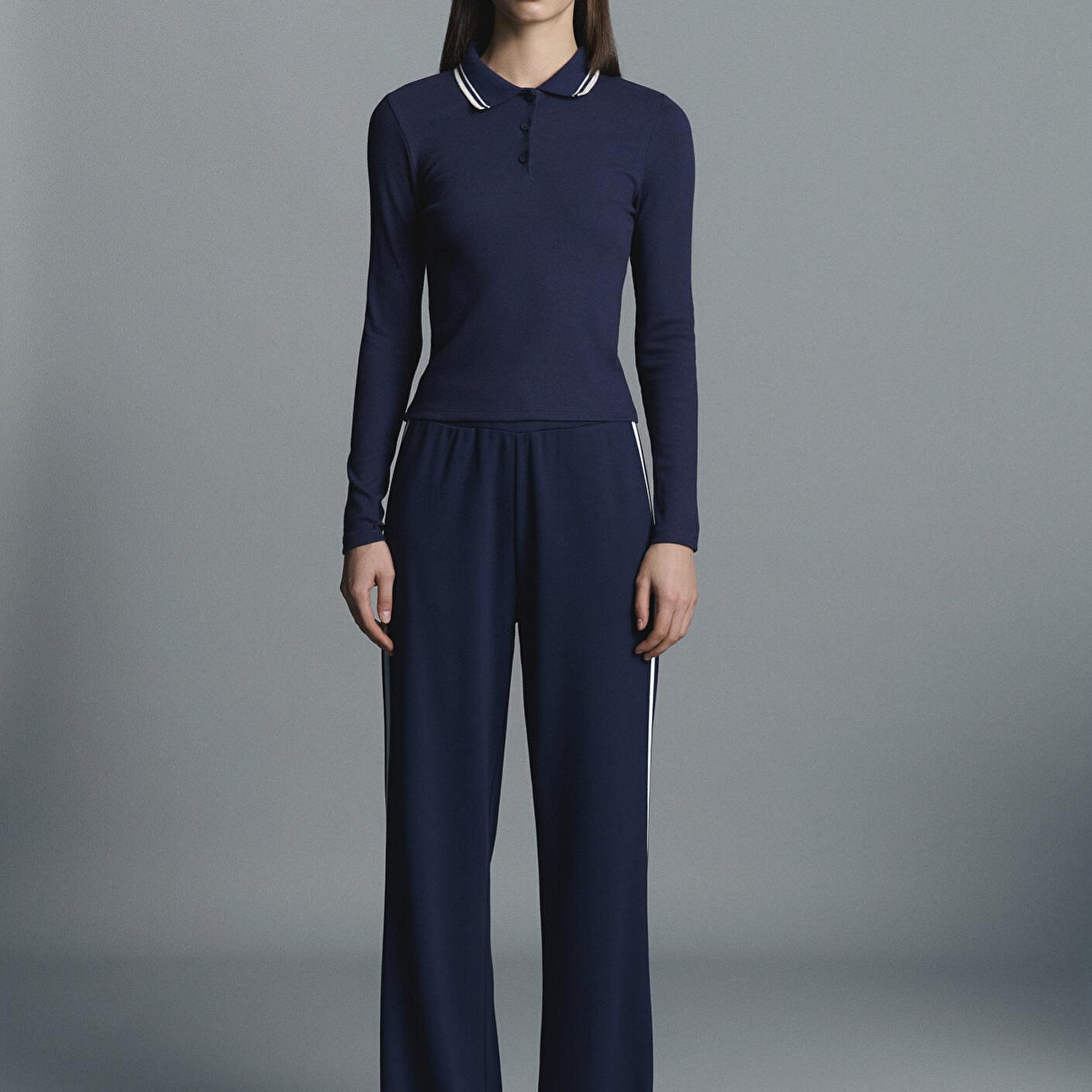 Mavi Çizgi Detaylı Lacivert Polo Tişört Fitted / Vücuda Oturan Kesim 1613836-80729