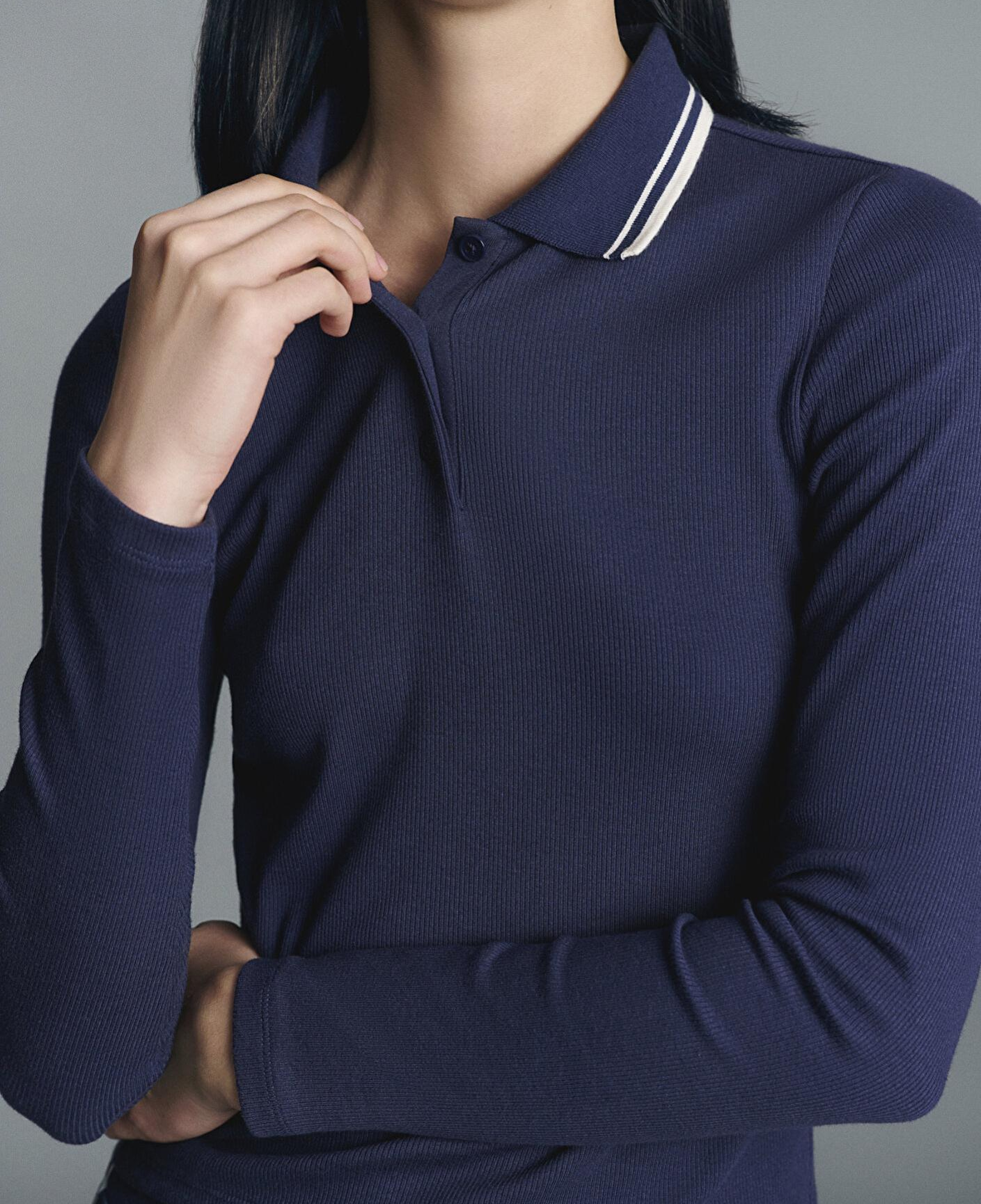 Mavi Çizgi Detaylı Lacivert Polo Tişört Fitted / Vücuda Oturan Kesim 1613836-80729