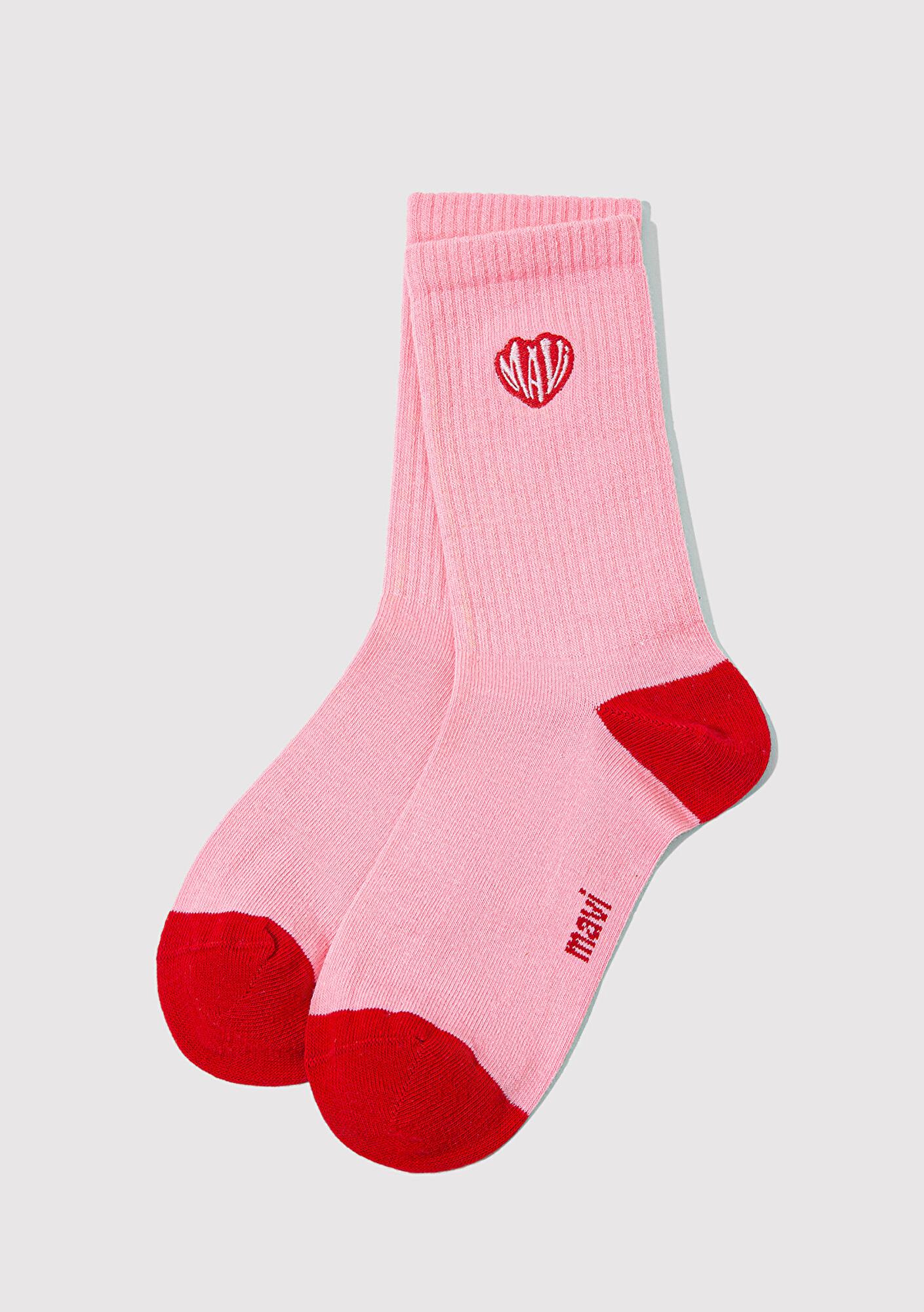 Mavi Mavi Logo Nakışlı Pembe Soket Çorap 1913874-17865
