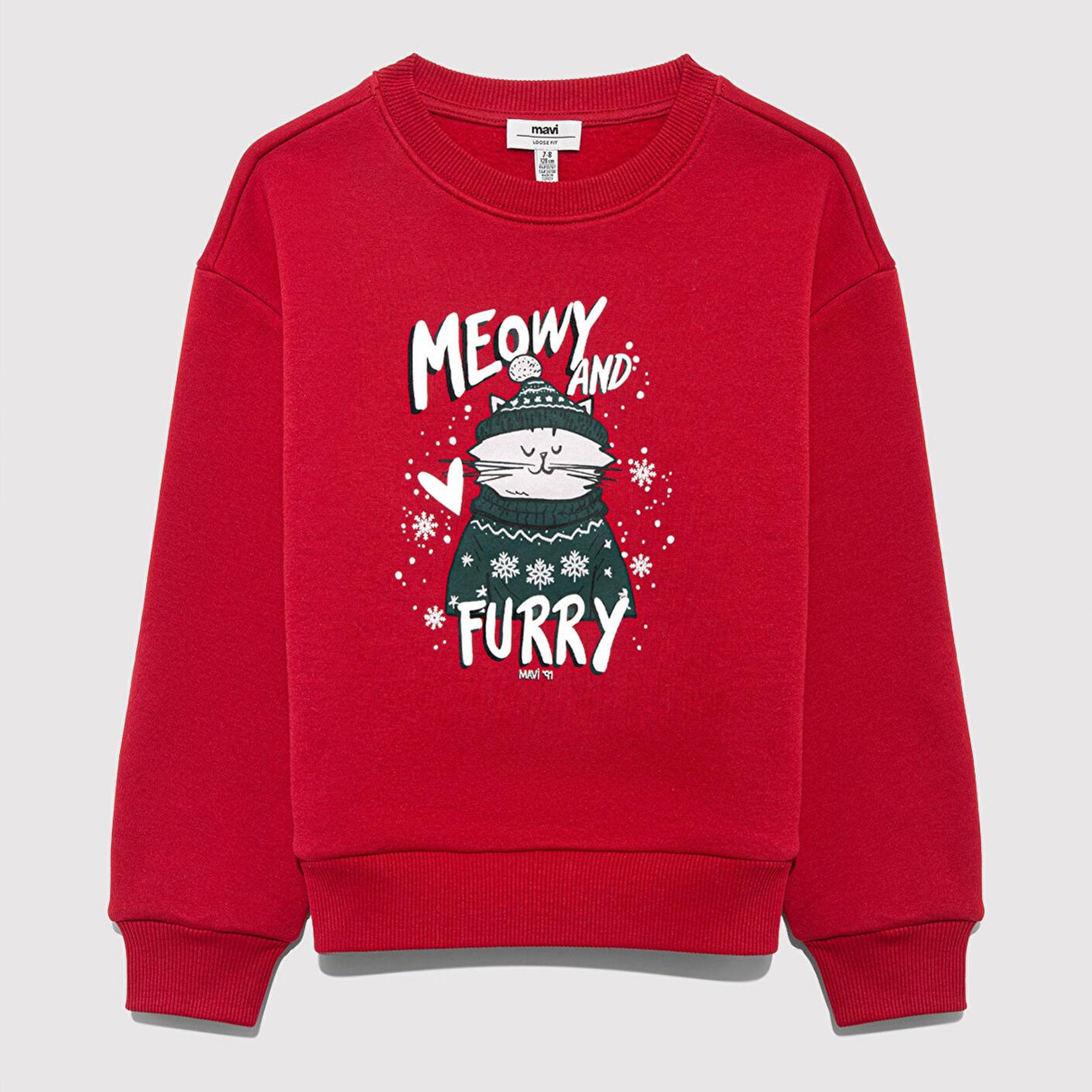 Mavi Yılbaşı Temalı Kırmızı Sweatshirt 7S10180-70390