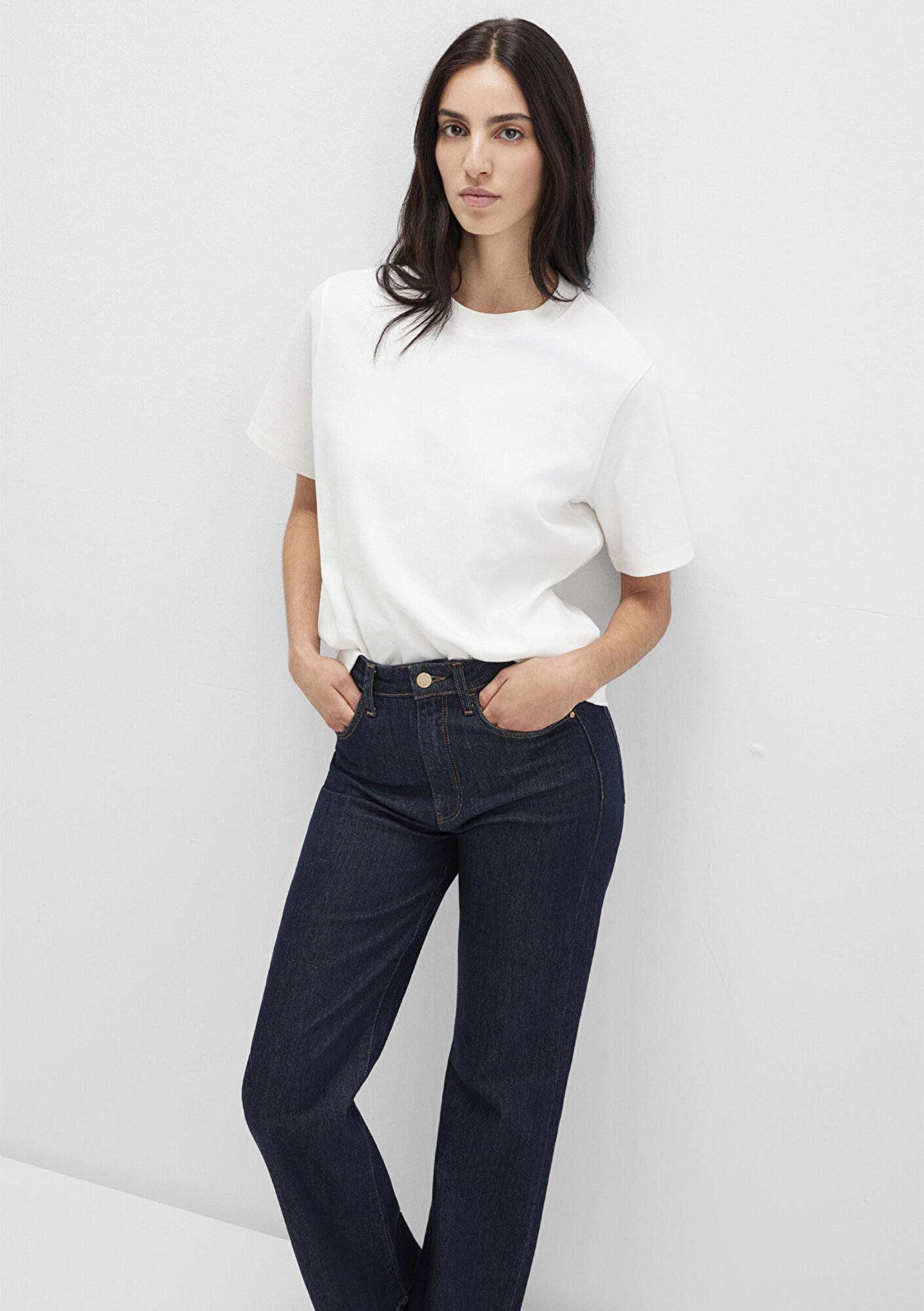 Mavi Ekru Basic İnterlok Tişört Loose Fit / Bol Rahat Kesim 1613820-70057