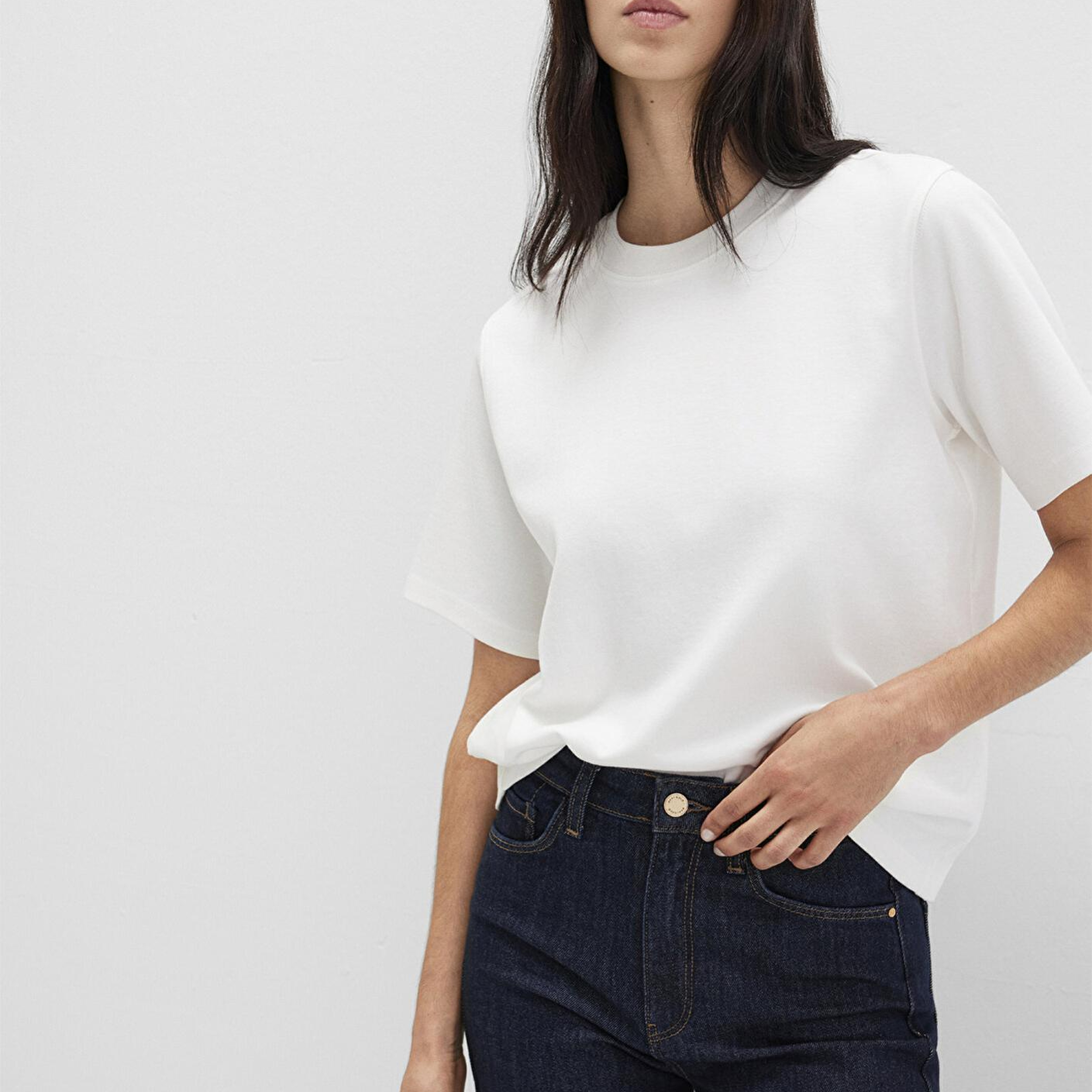 Mavi Ekru Basic İnterlok Tişört Loose Fit / Bol Rahat Kesim 1613820-70057