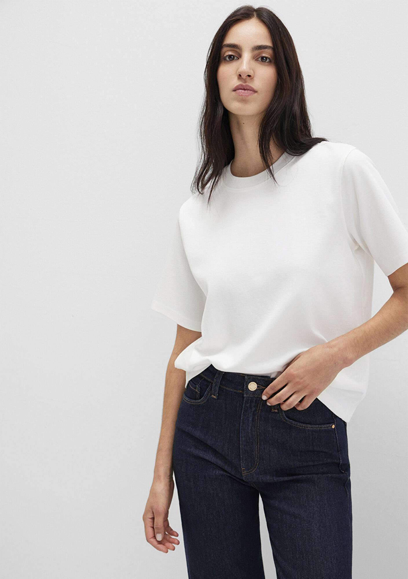 Mavi Ekru Basic İnterlok Tişört Loose Fit / Bol Rahat Kesim 1613820-70057