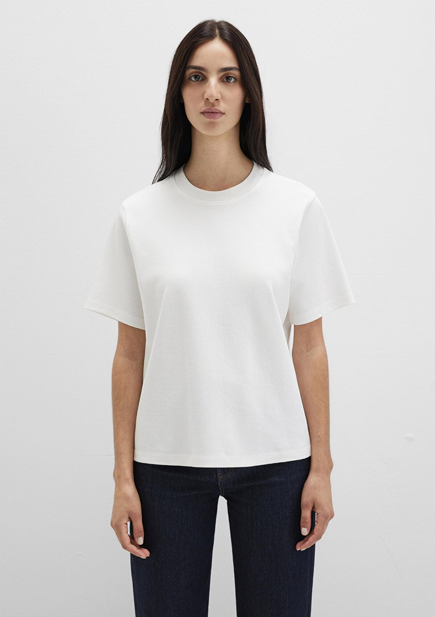 Mavi Ekru Basic İnterlok Tişört Loose Fit / Bol Rahat Kesim 1613820-70057