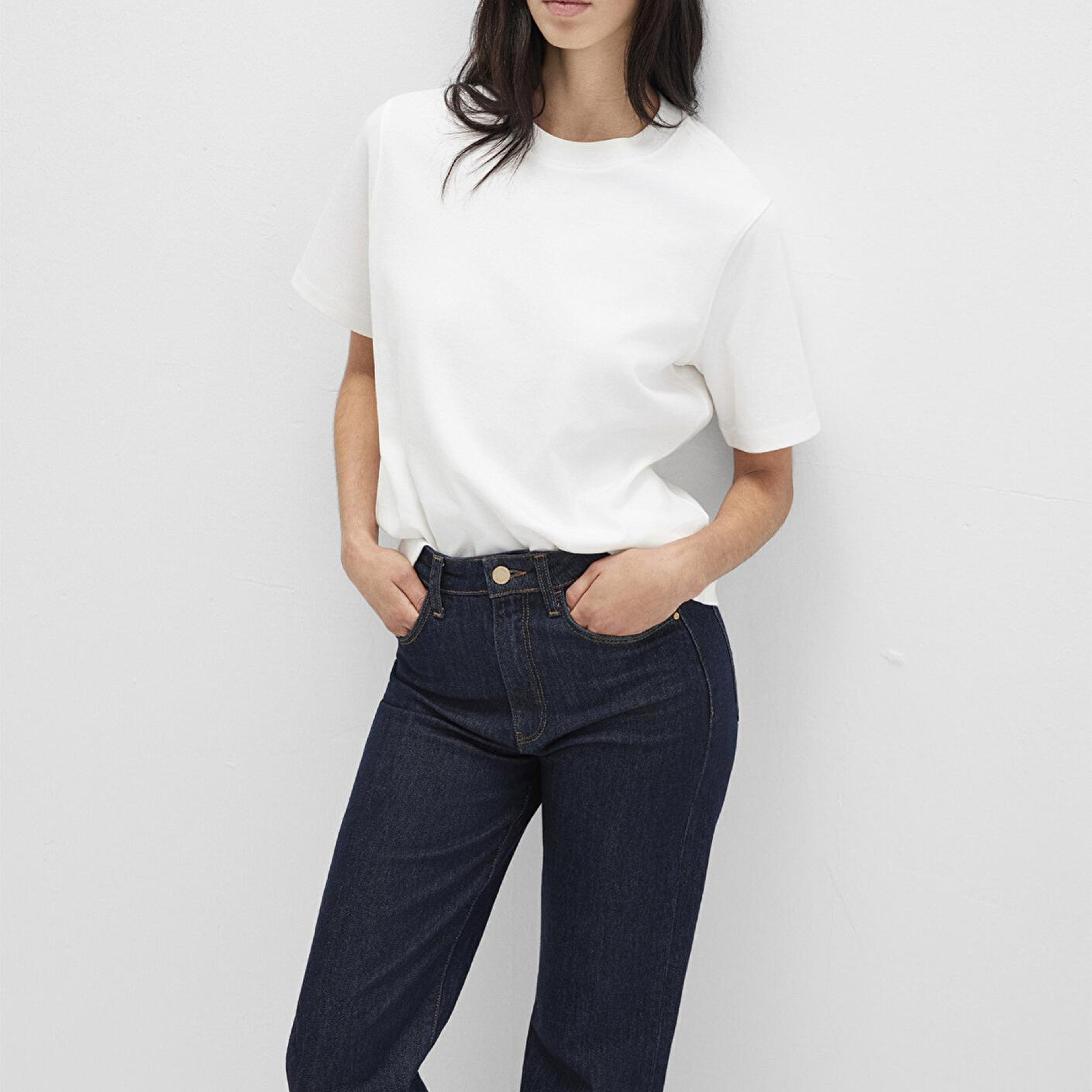 Mavi Ekru Basic İnterlok Tişört Loose Fit / Bol Rahat Kesim 1613820-70057