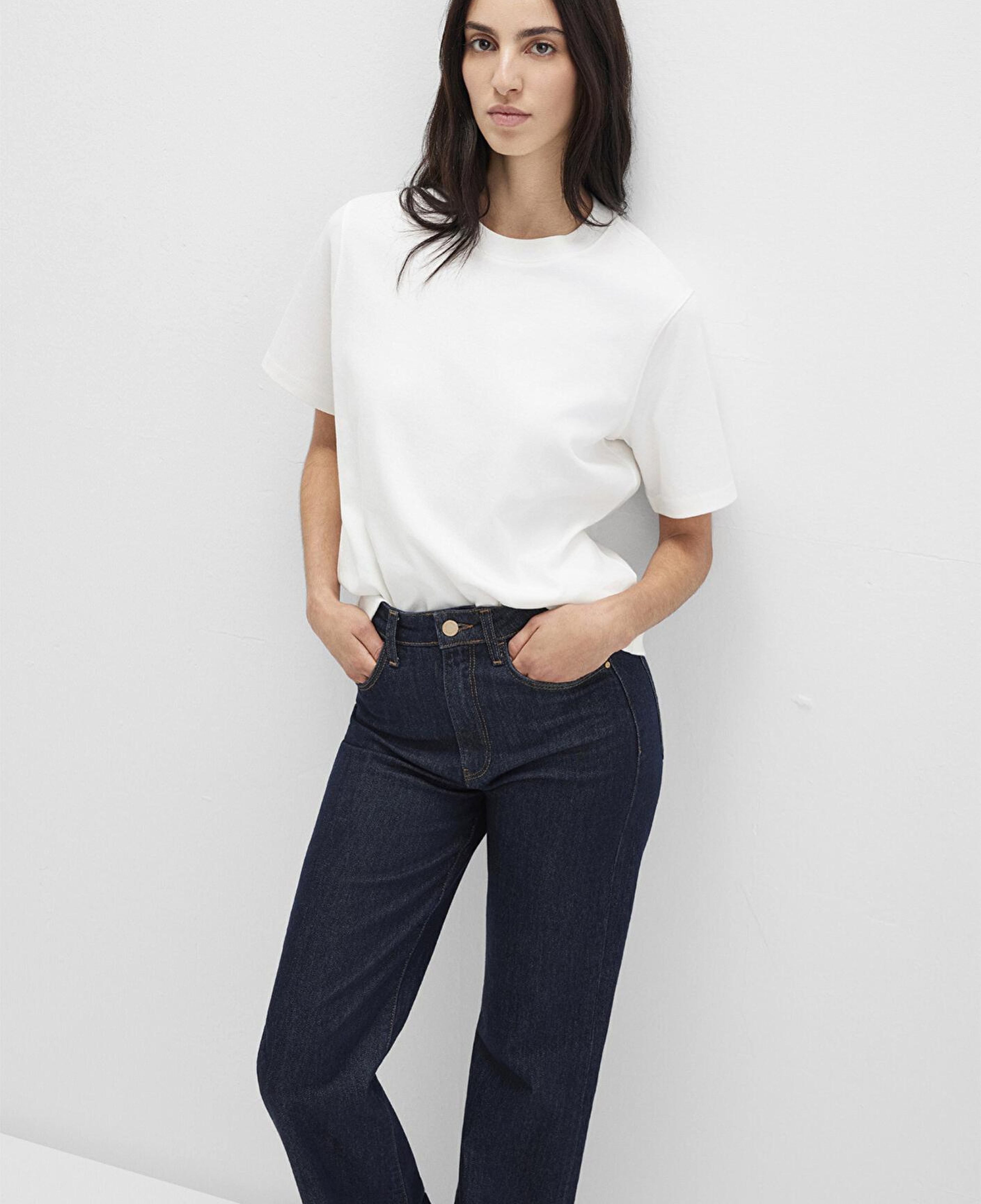 Mavi Ekru Basic İnterlok Tişört Loose Fit / Bol Rahat Kesim 1613820-70057