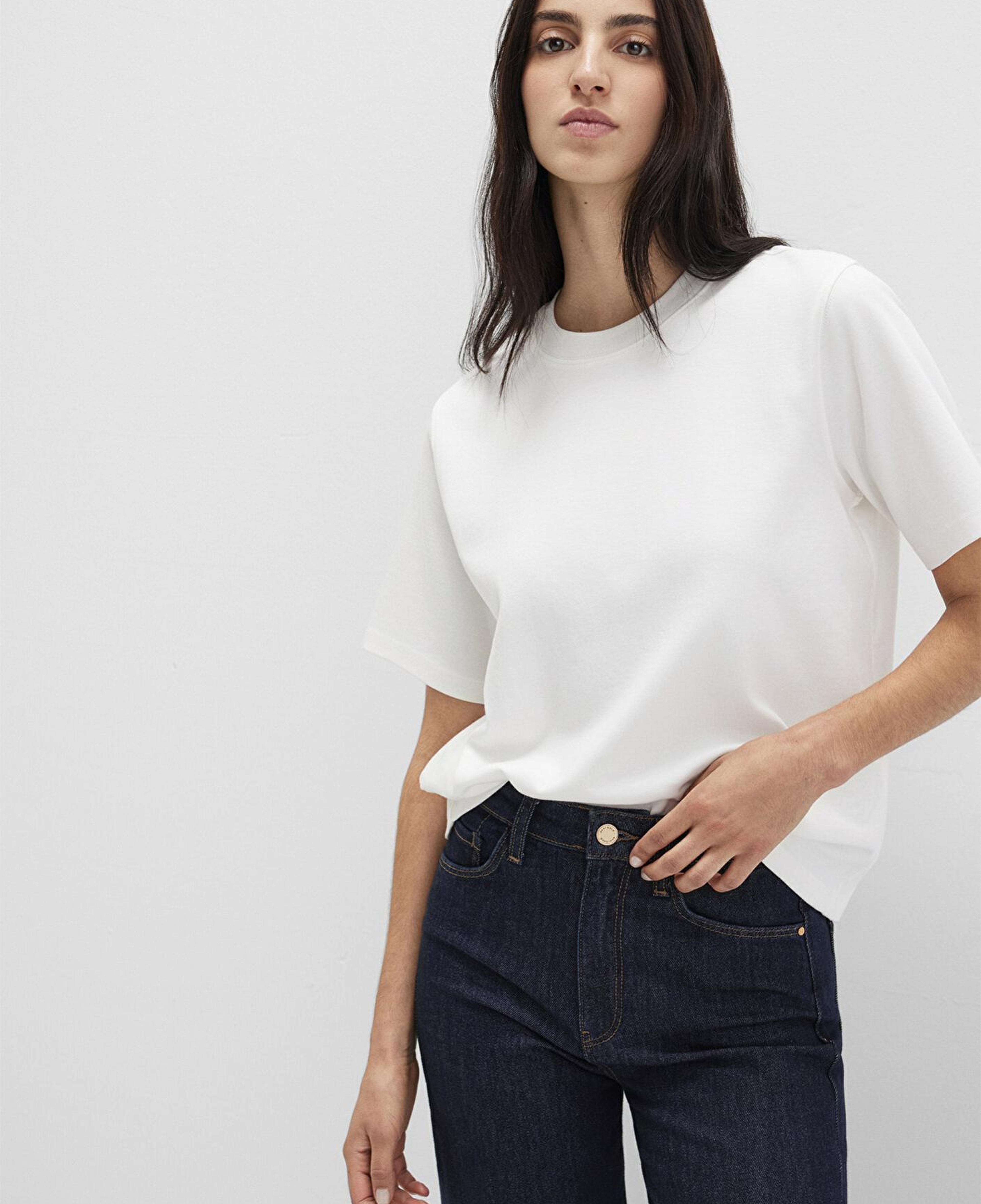 Mavi Ekru Basic İnterlok Tişört Loose Fit / Bol Rahat Kesim 1613820-70057