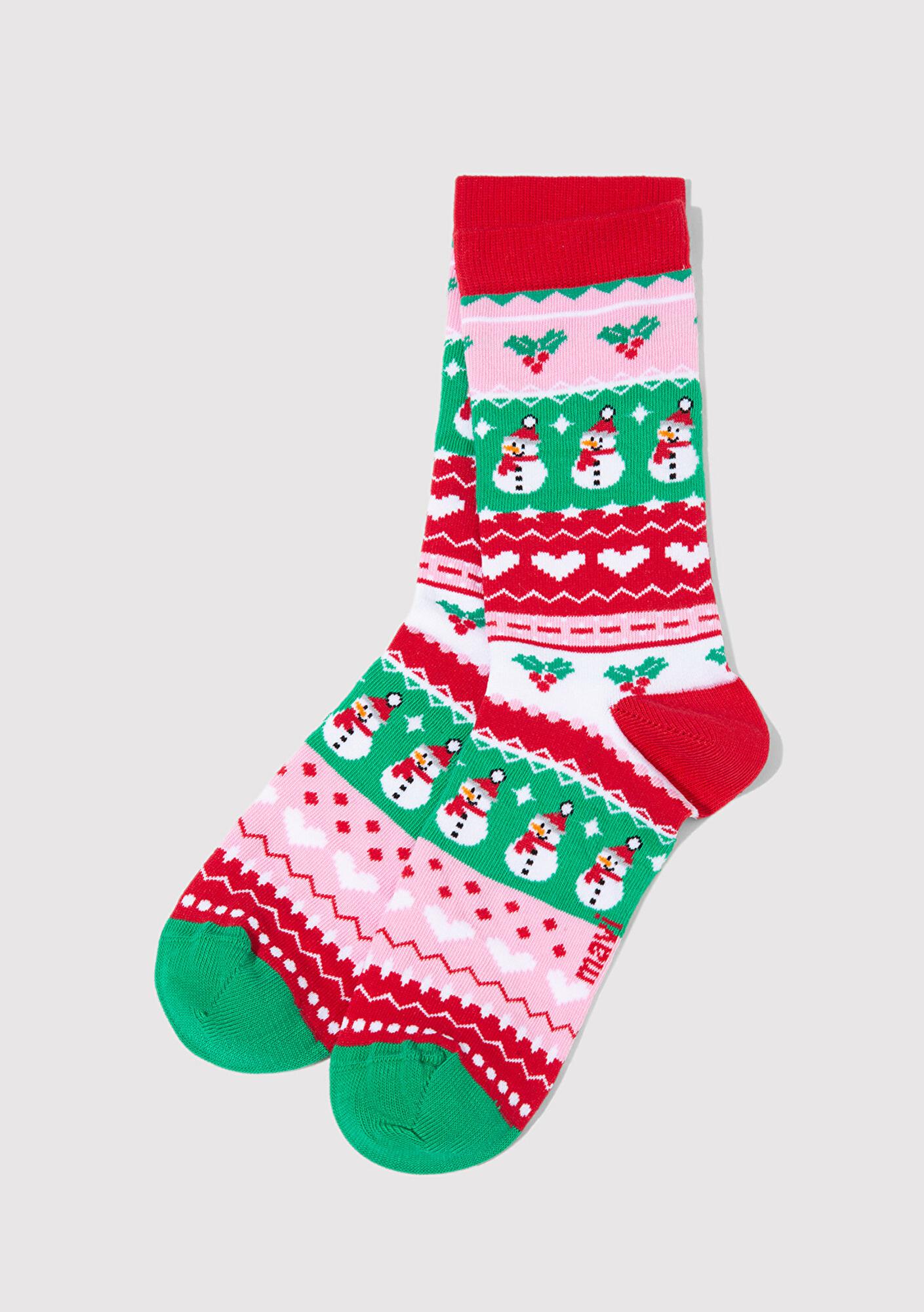 Mavi Yılbaşı Temalı Kırmızı Soket Çorap 1913726-70463