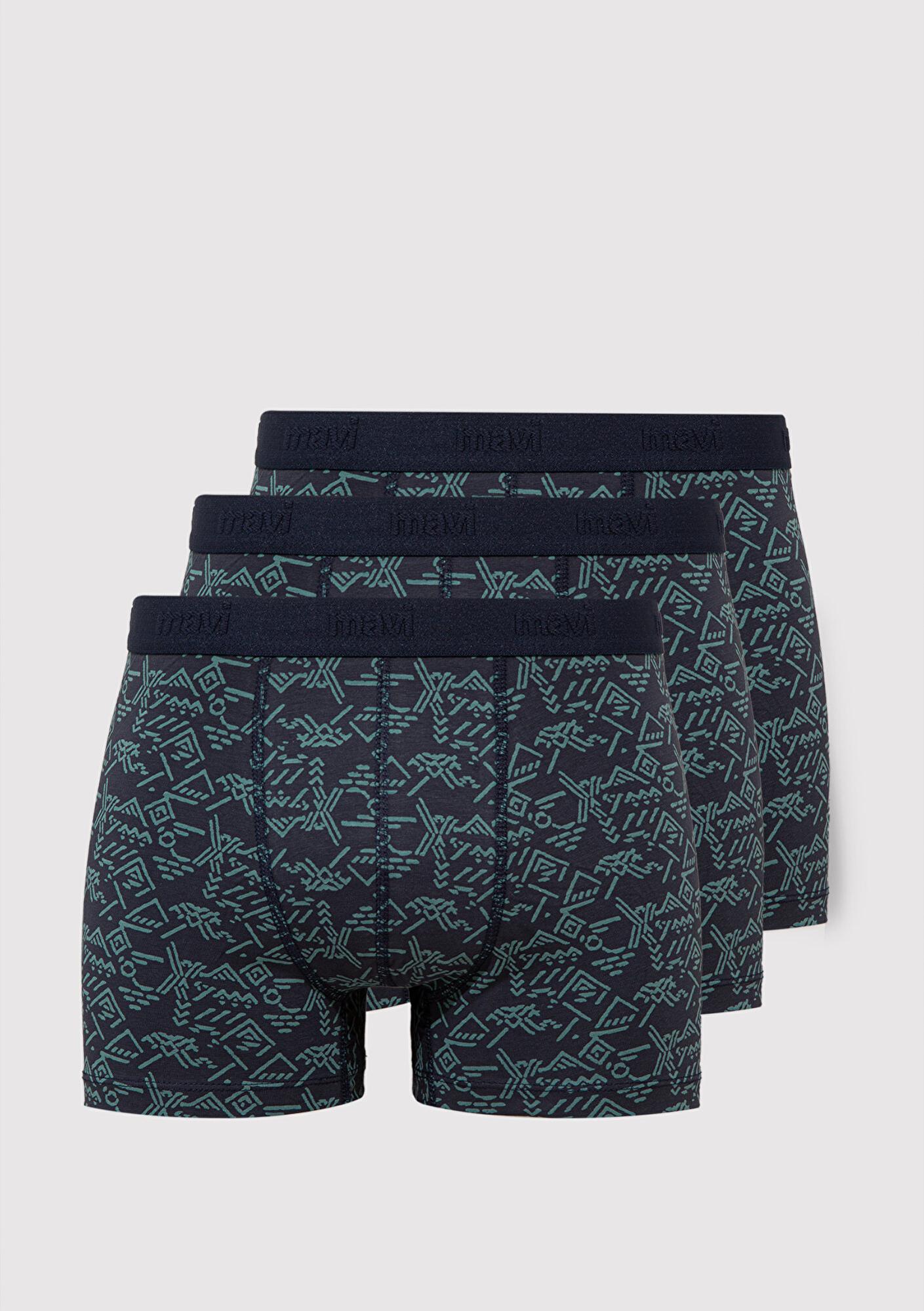 Mavi 3lü Baskılı Lacivert Boxer 0912239-33648