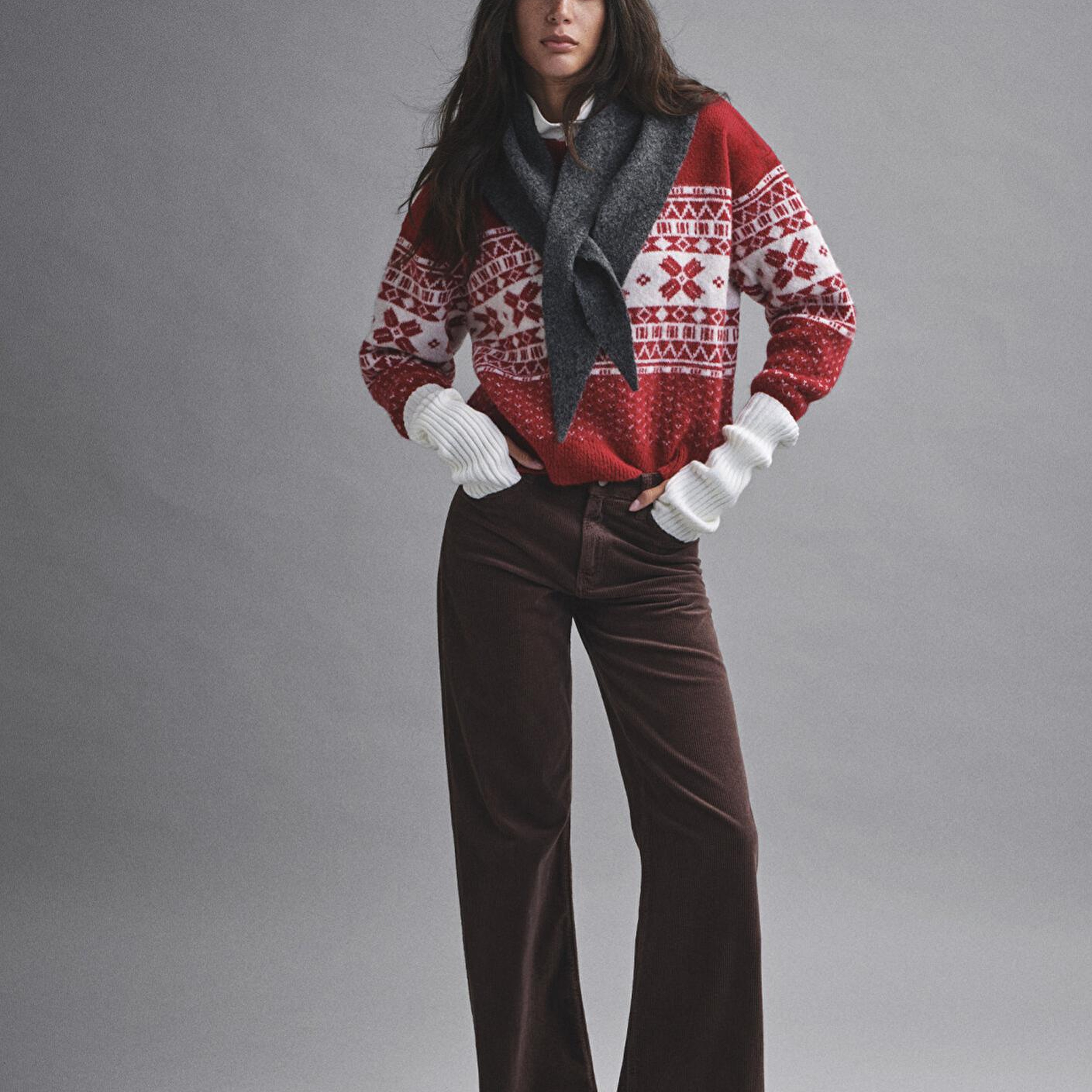 Mavi Yılbaşı Temalı Kırmızı Kazak Loose Fit / Bol Rahat Kesim 1710869-70057