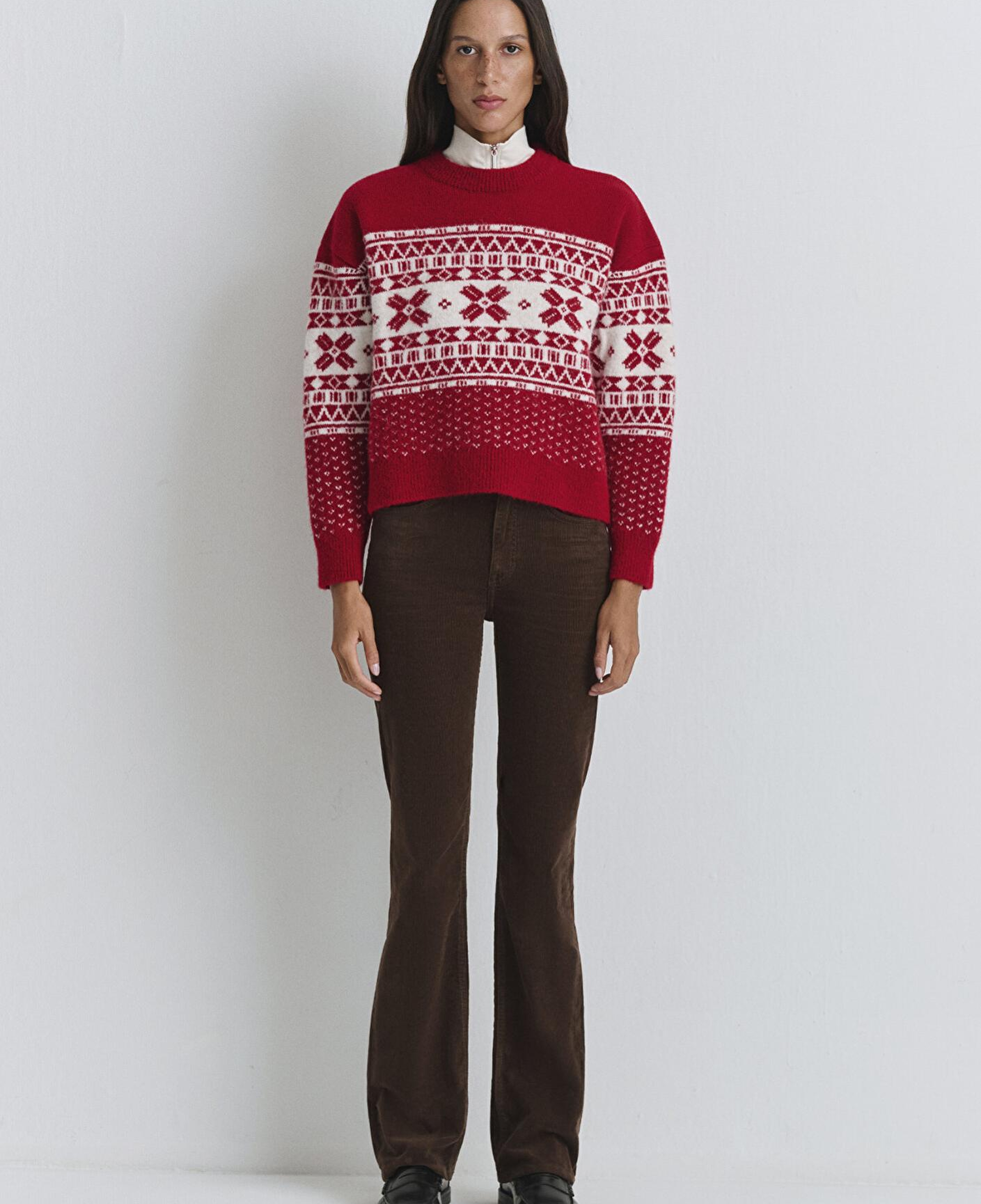 Mavi Yılbaşı Temalı Kırmızı Kazak Loose Fit / Bol Rahat Kesim 1710869-70057