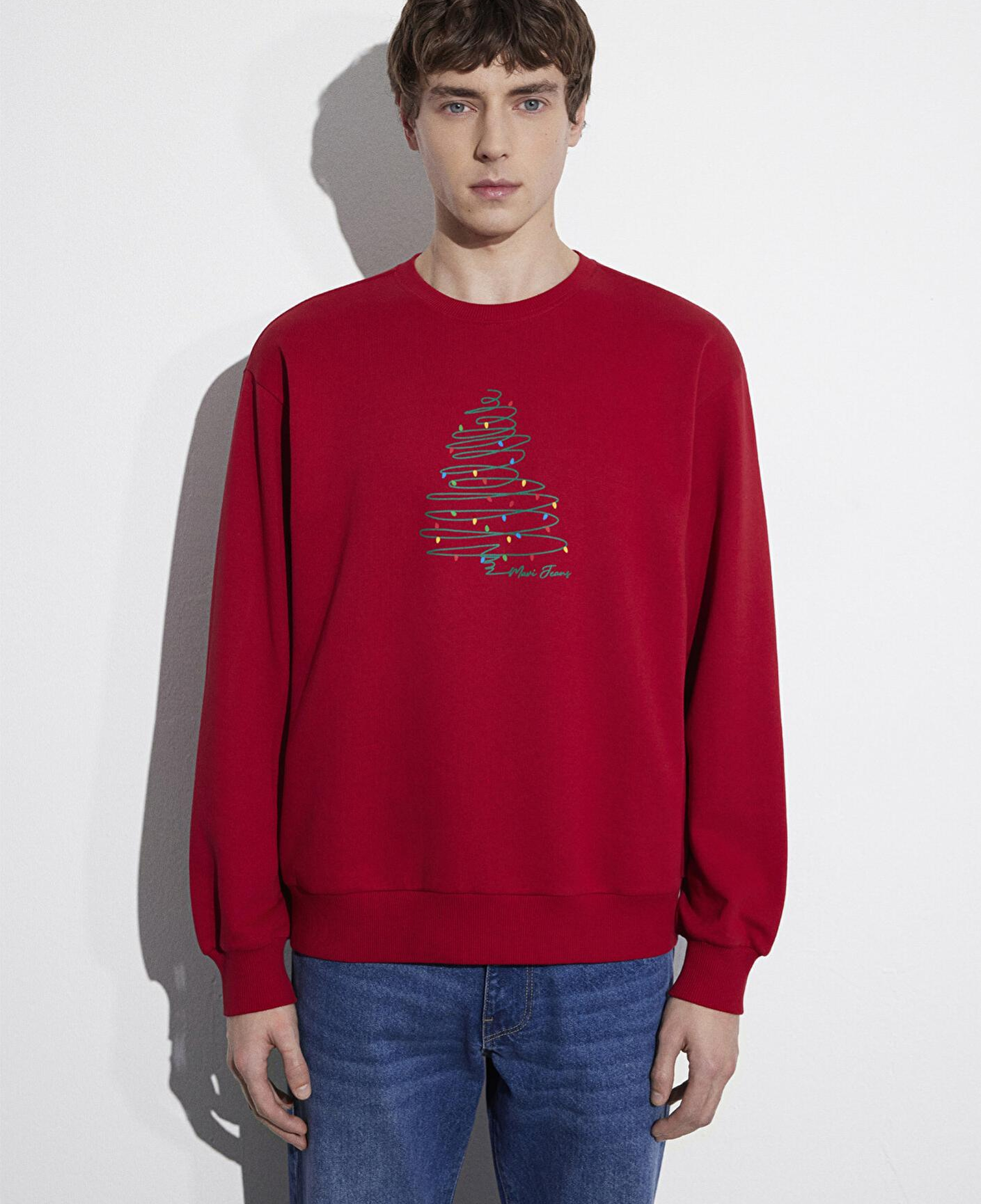 Mavi Yılbaşı Temalı Kırmızı Sweatshirt 0S10552-70390