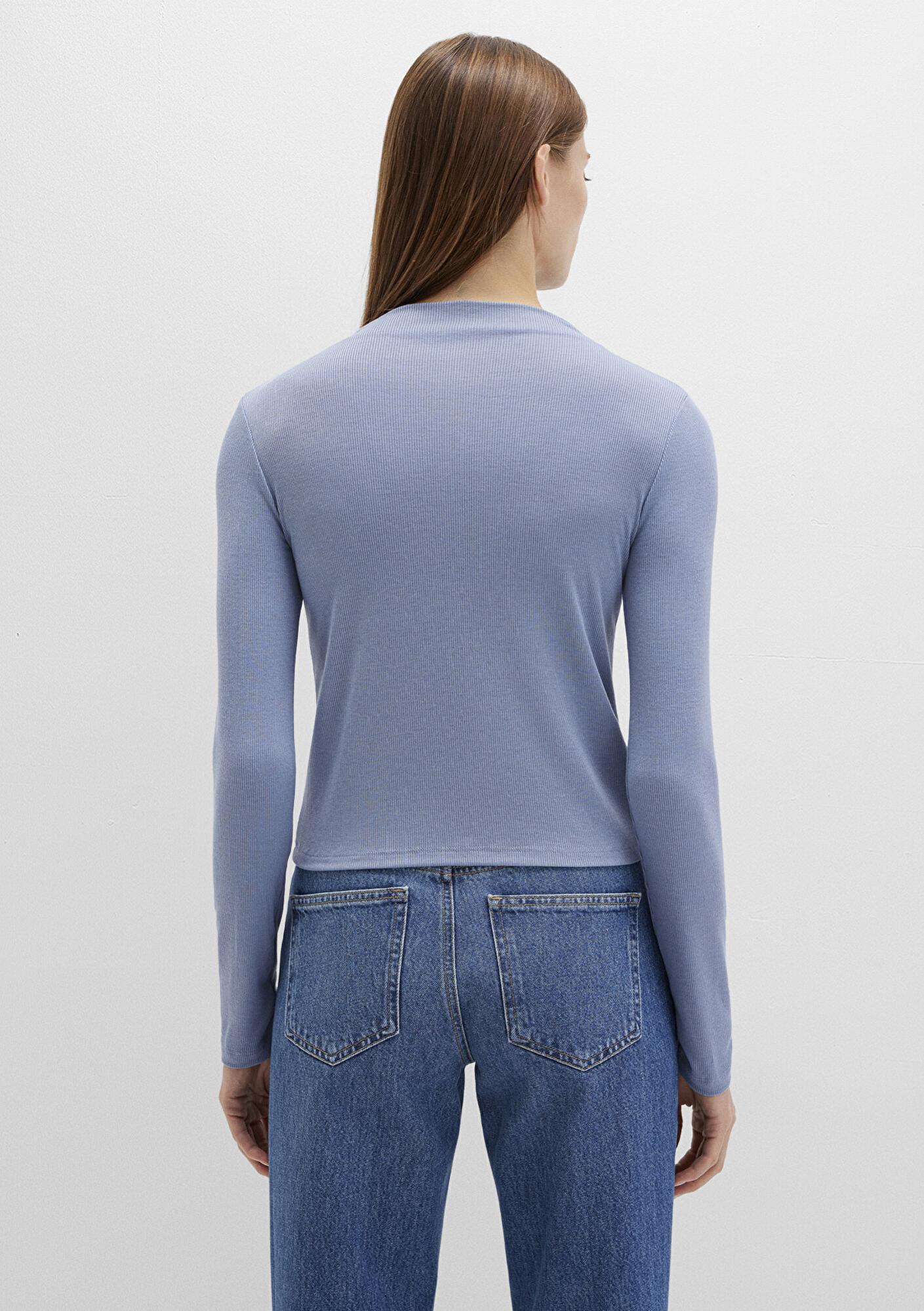 Mavi Düğme Detaylı Mavi Tişört Fitted / Vücuda Oturan Kesim 1613695-86802