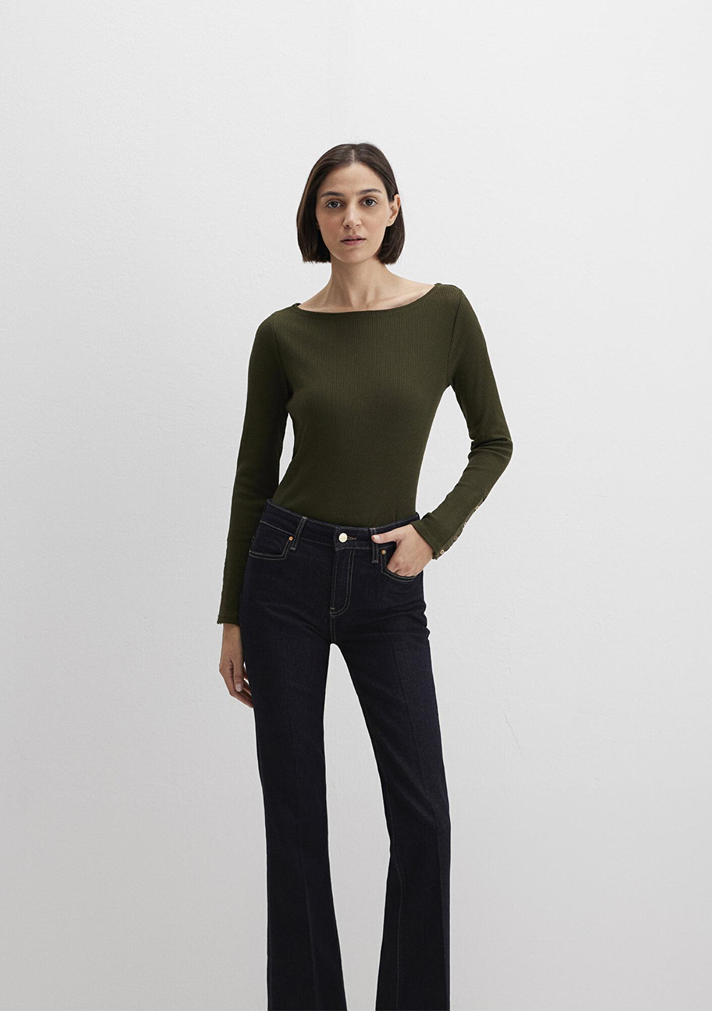 Mavi Yeşil Uzun Kollu Tişört Fitted / Vücuda Oturan Kesim 1613595-71545