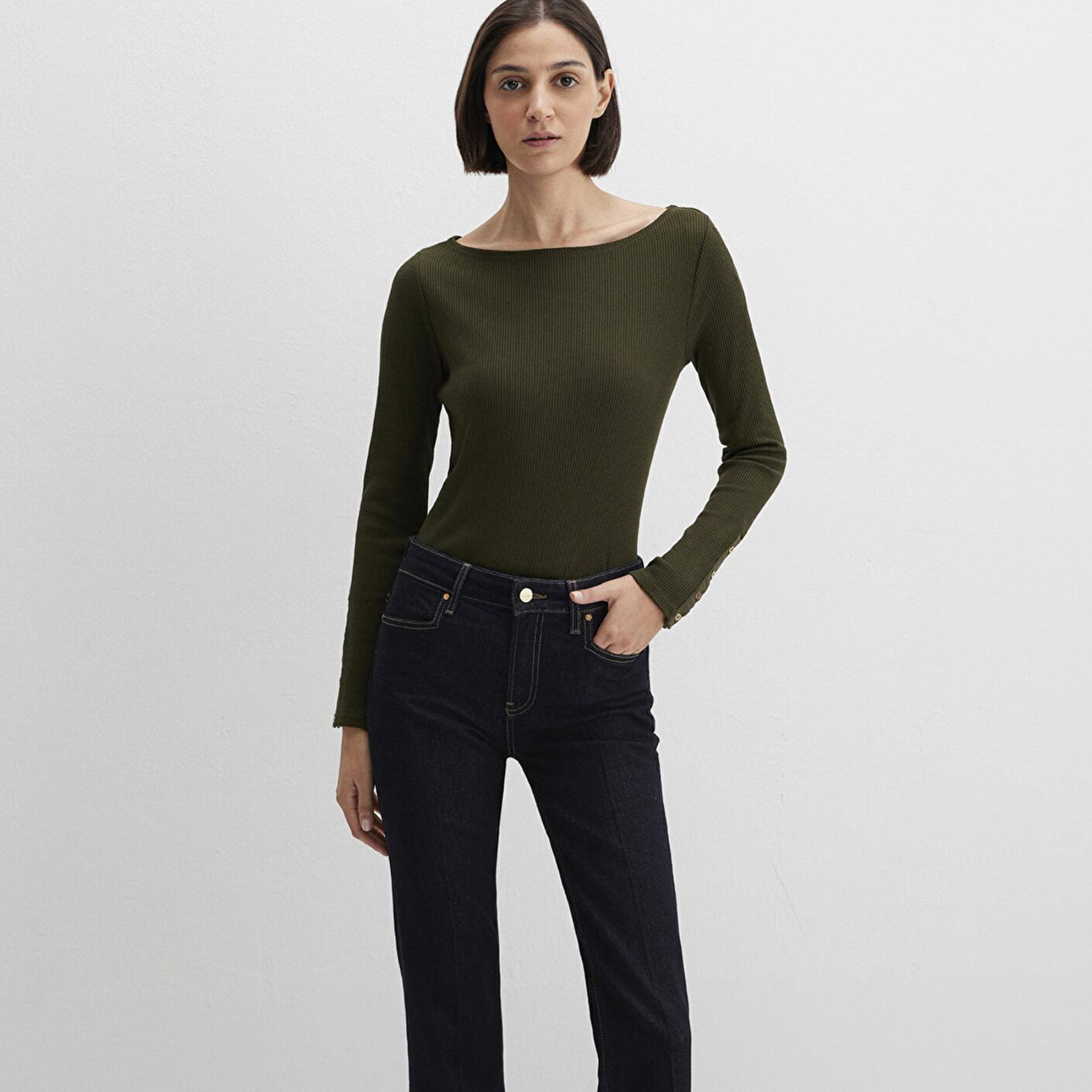 Mavi Yeşil Uzun Kollu Tişört Fitted / Vücuda Oturan Kesim 1613595-71545