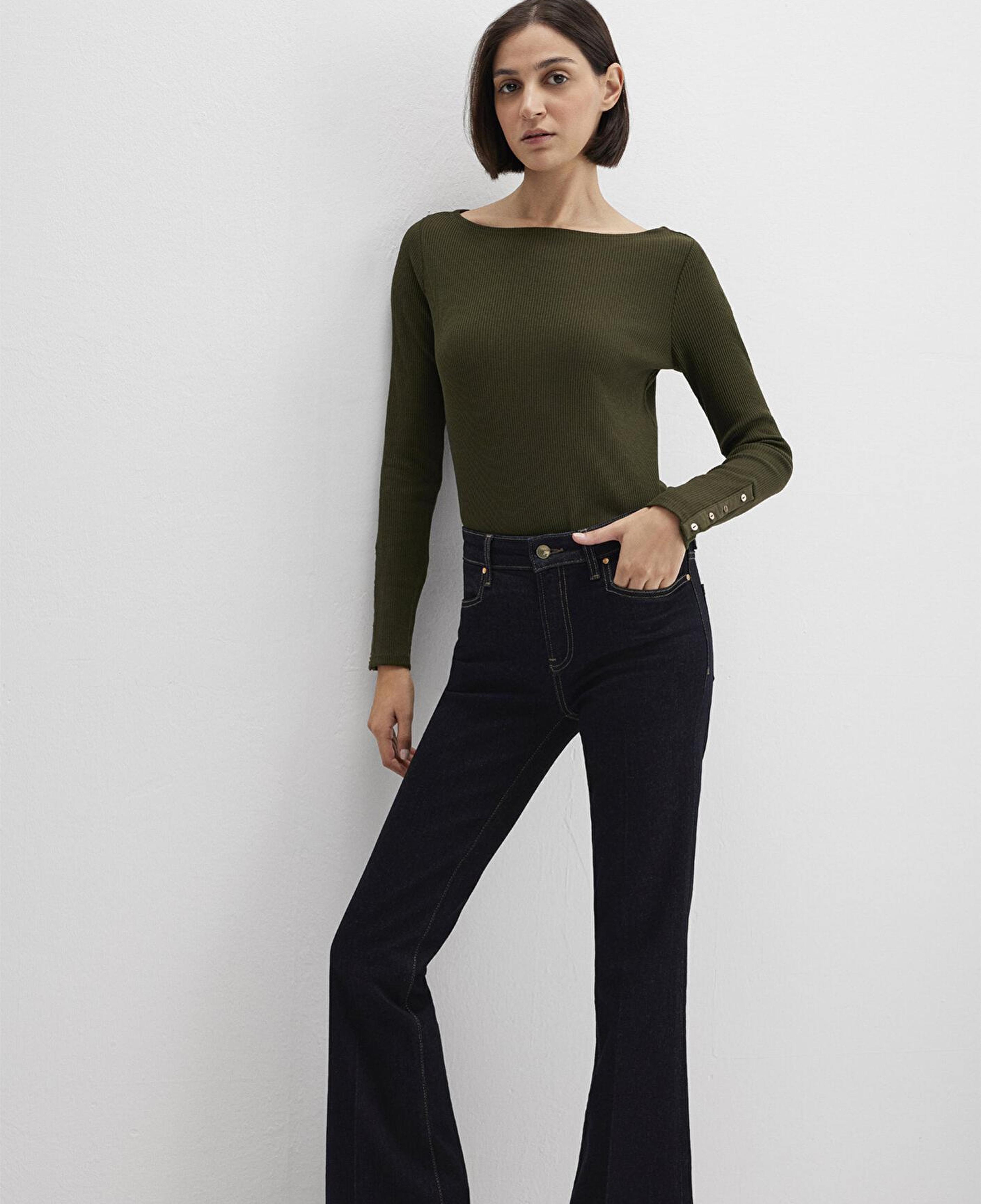 Mavi Yeşil Uzun Kollu Tişört Fitted / Vücuda Oturan Kesim 1613595-71545