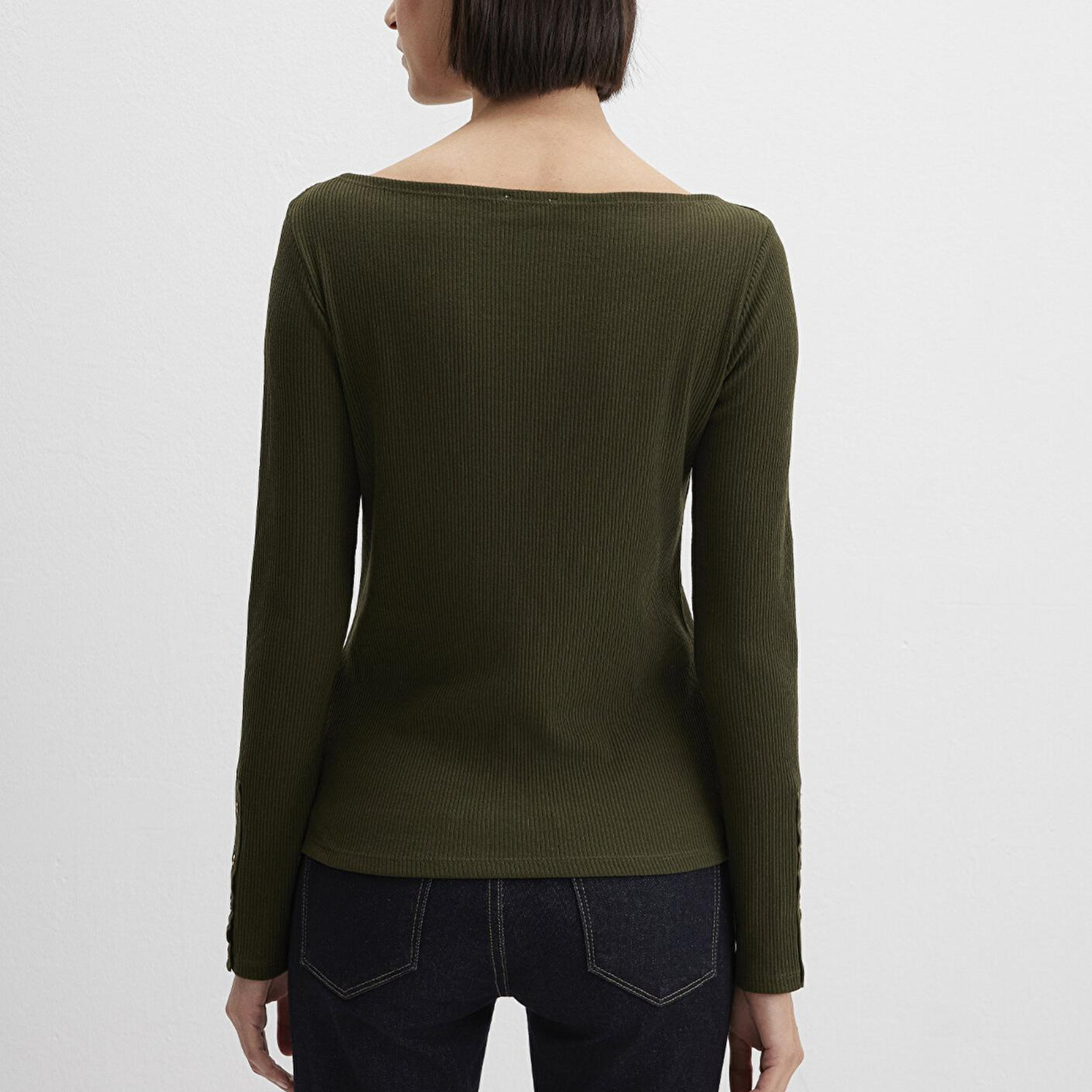 Mavi Yeşil Uzun Kollu Tişört Fitted / Vücuda Oturan Kesim 1613595-71545