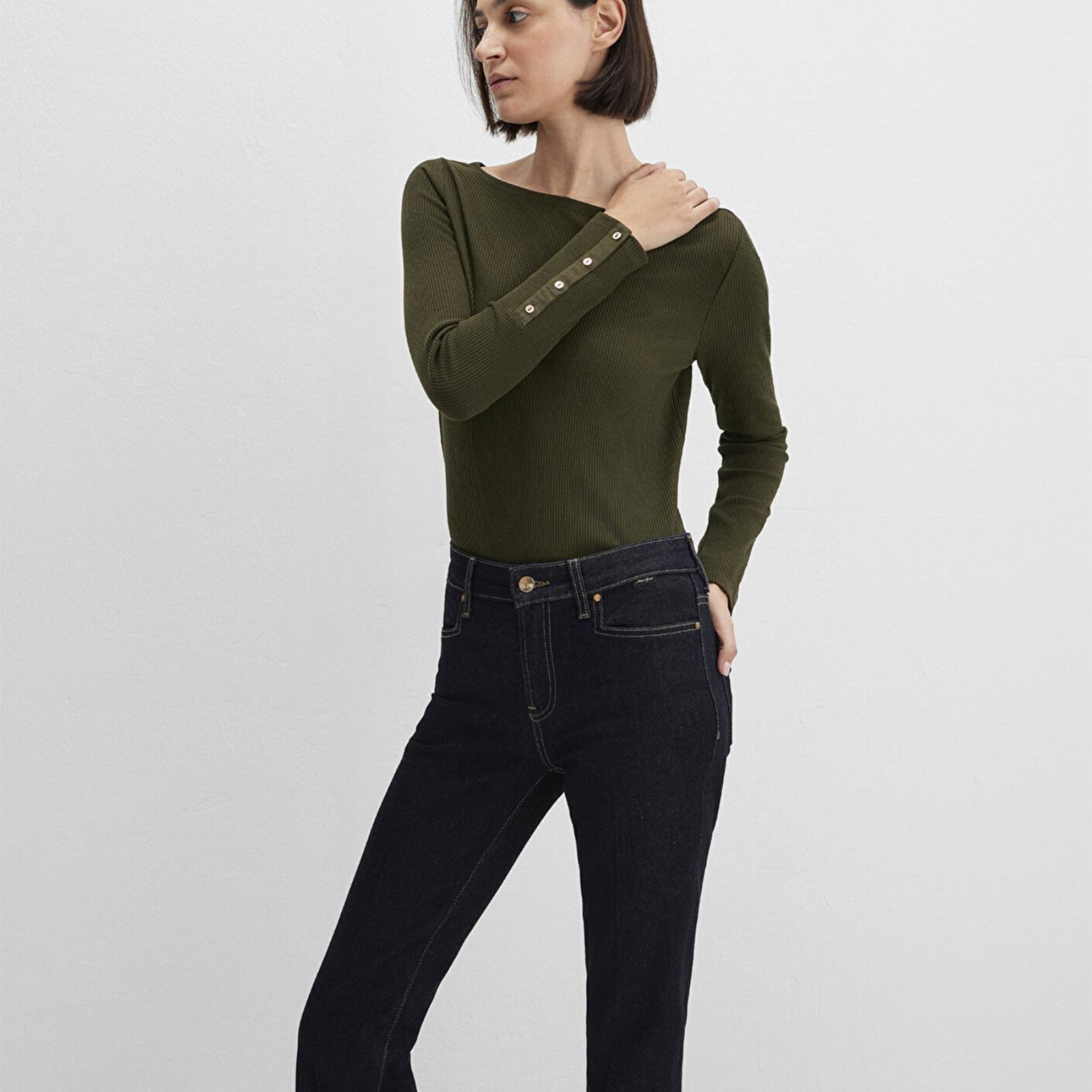 Mavi Yeşil Uzun Kollu Tişört Fitted / Vücuda Oturan Kesim 1613595-71545