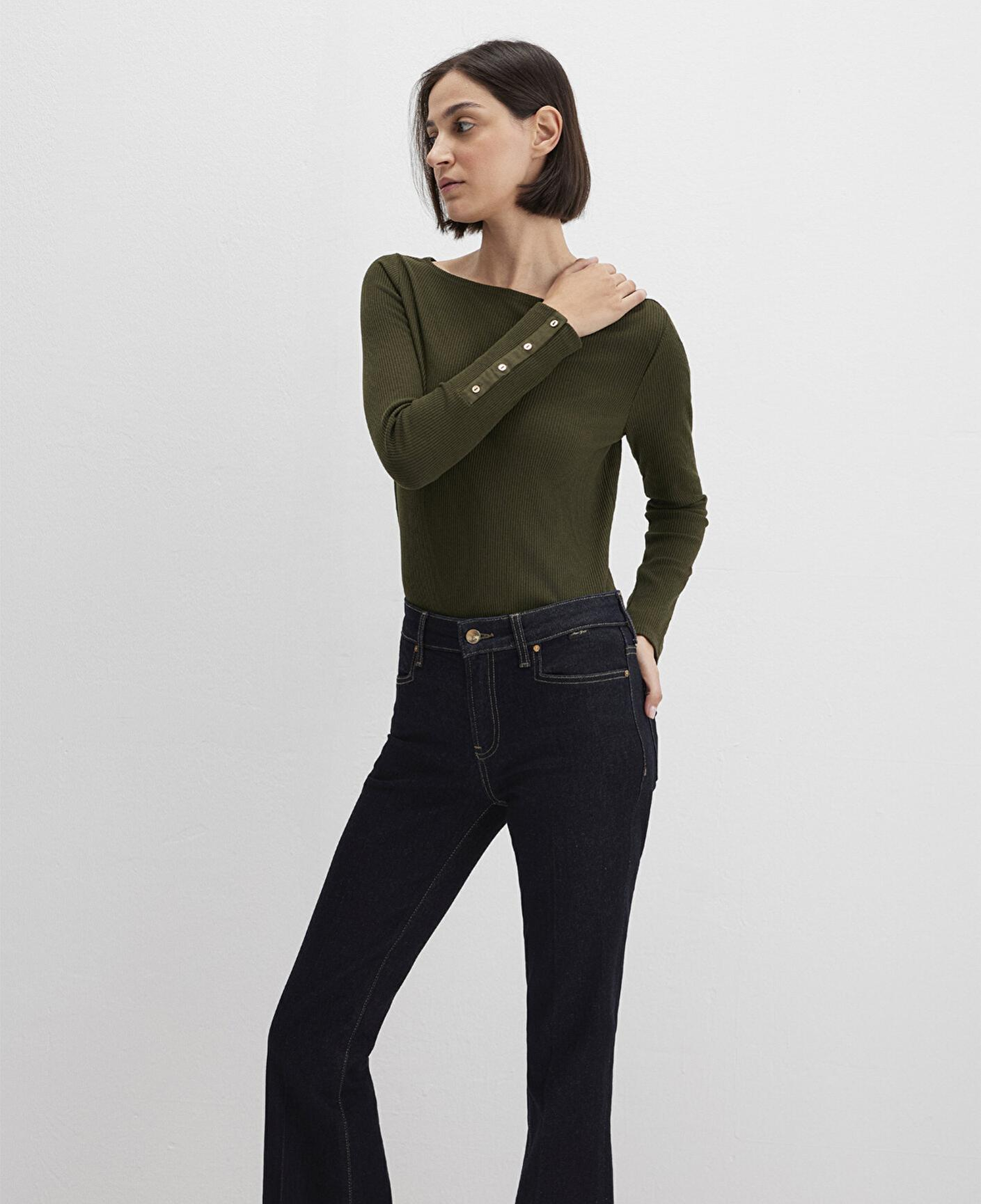 Mavi Yeşil Uzun Kollu Tişört Fitted / Vücuda Oturan Kesim 1613595-71545