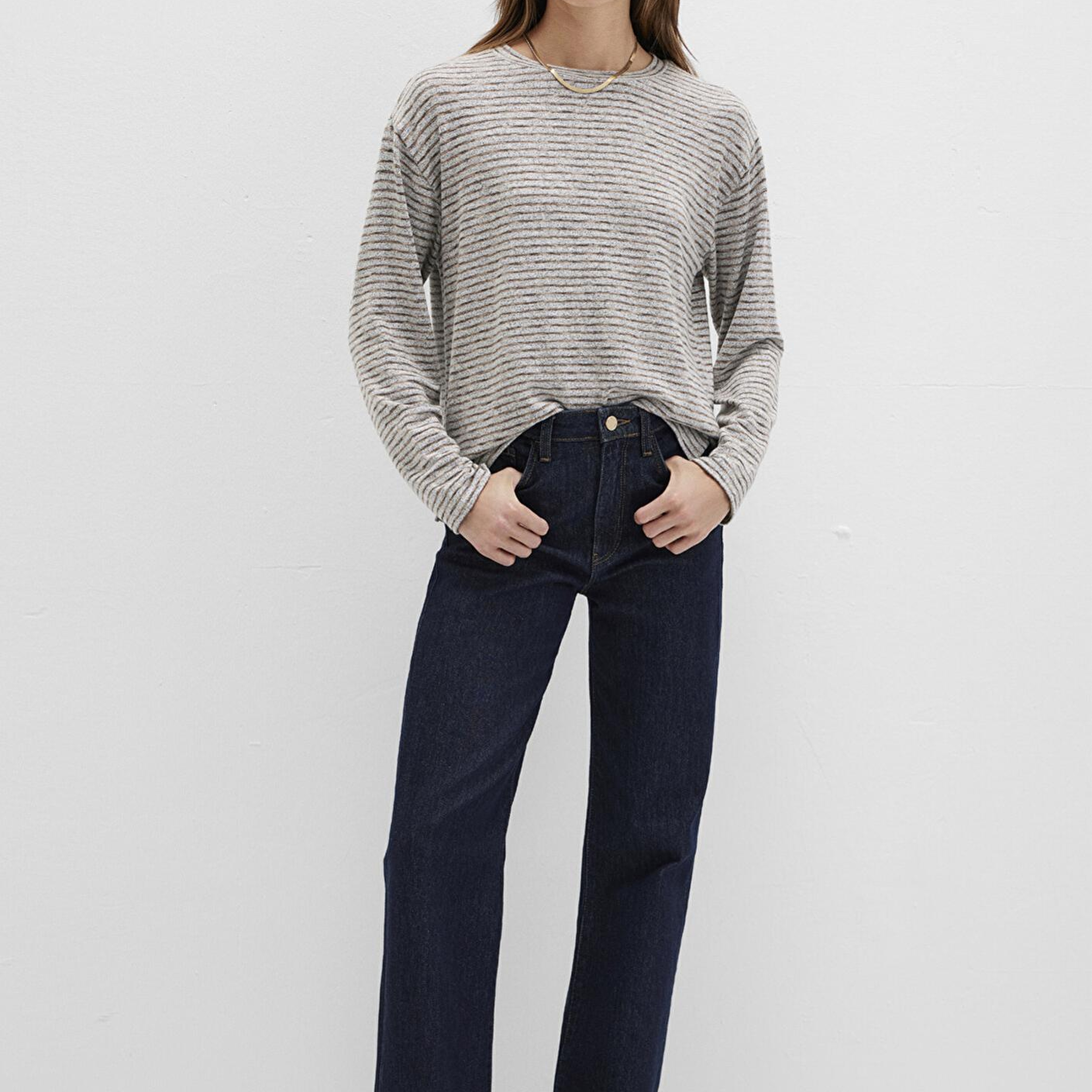 Mavi Bisiklet Yaka Çizgili T-Shirt Regular Fit / Normal Kesim 1613600-91236