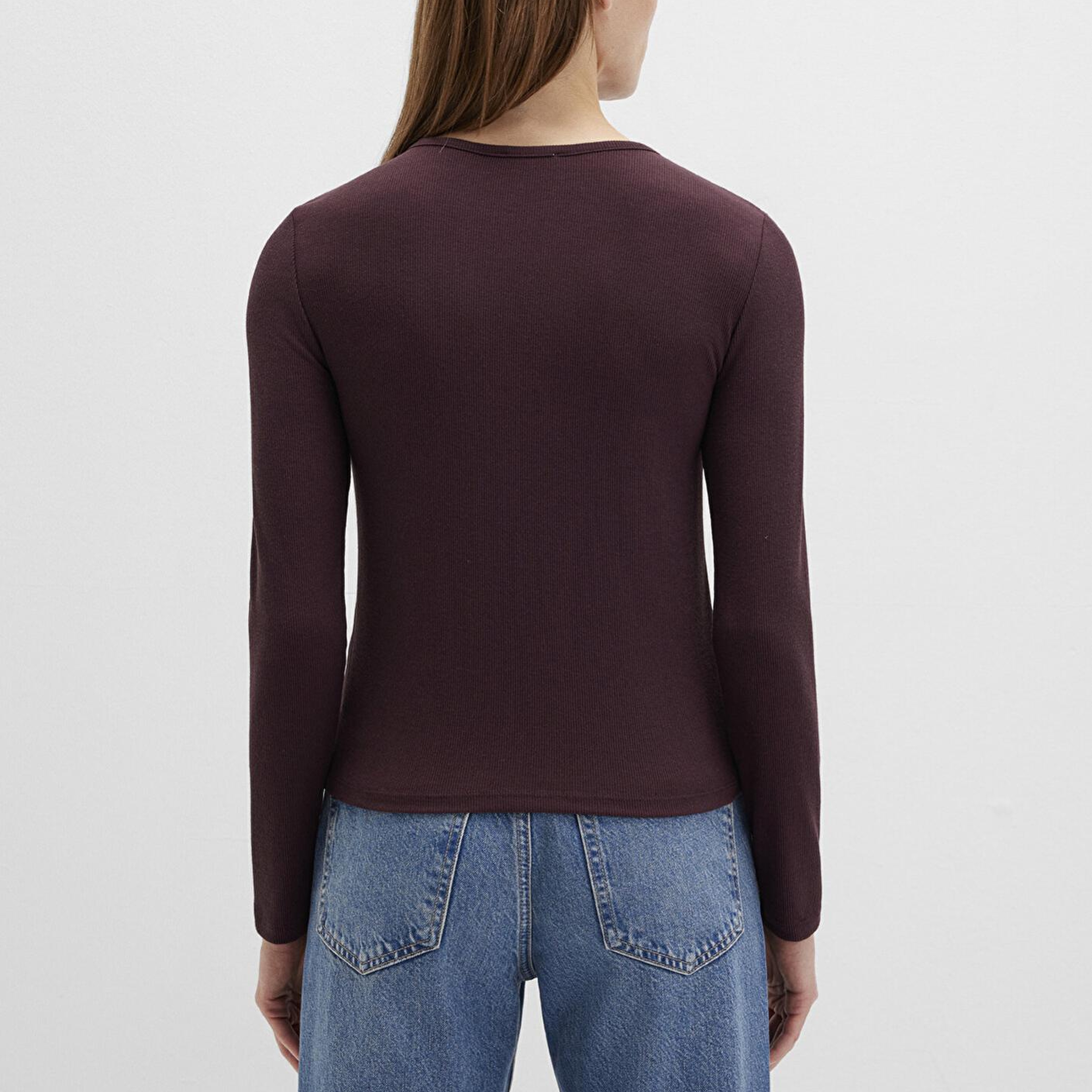 Mavi Uzun Kollu Bordo Basic Tişört Slim Fit / Dar Kesim 1613621-70223