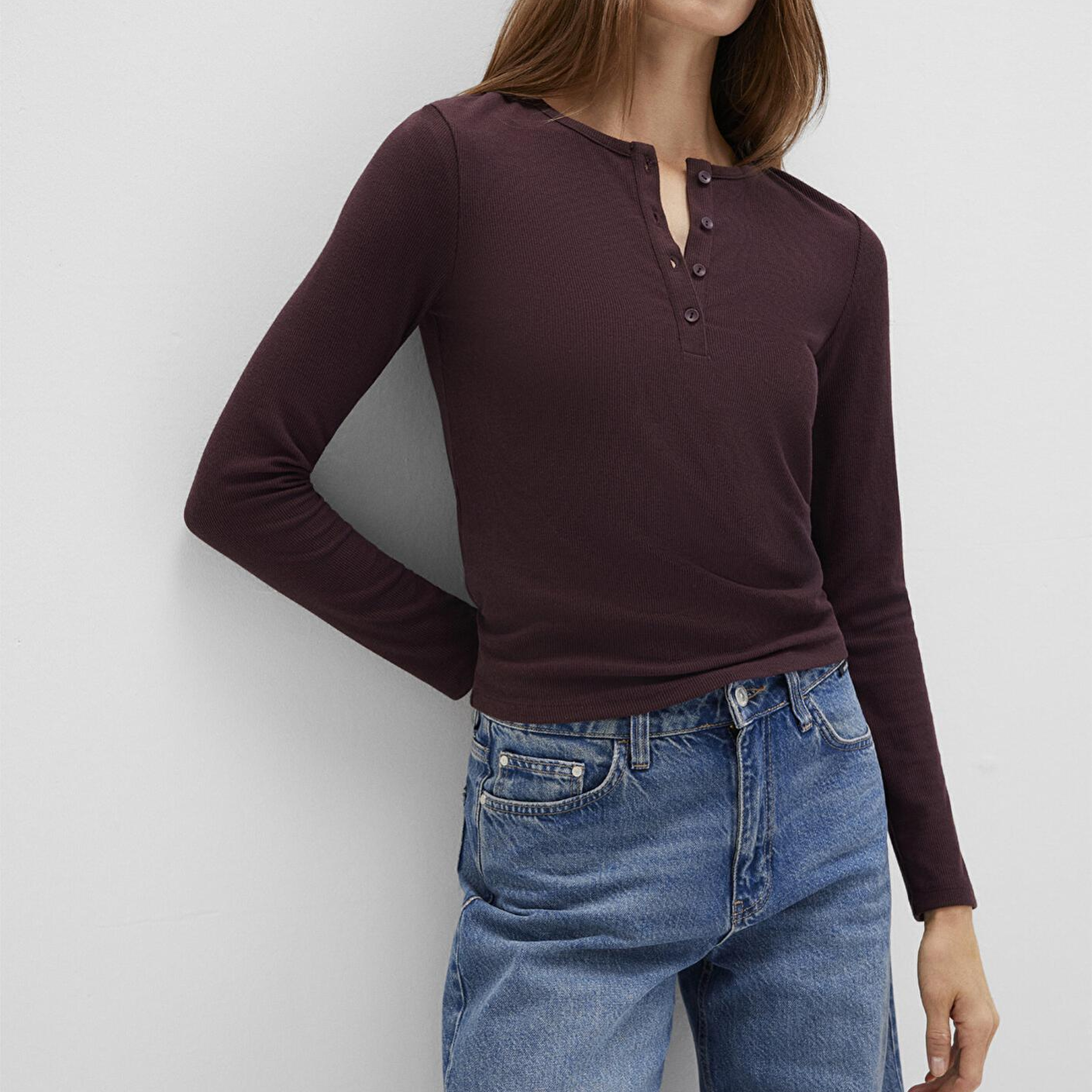 Mavi Uzun Kollu Bordo Basic Tişört Slim Fit / Dar Kesim 1613621-70223