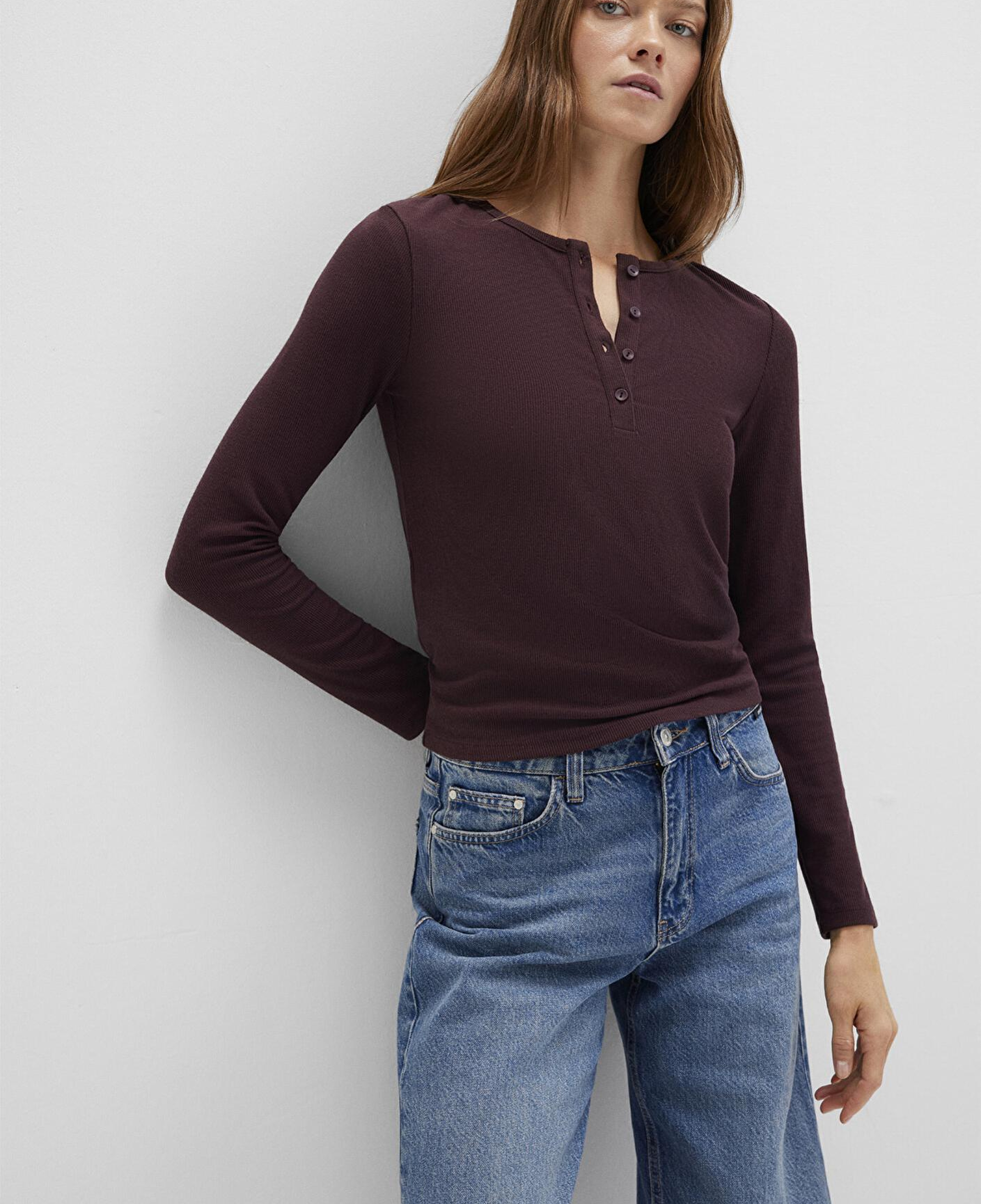 Mavi Uzun Kollu Bordo Basic Tişört Slim Fit / Dar Kesim 1613621-70223