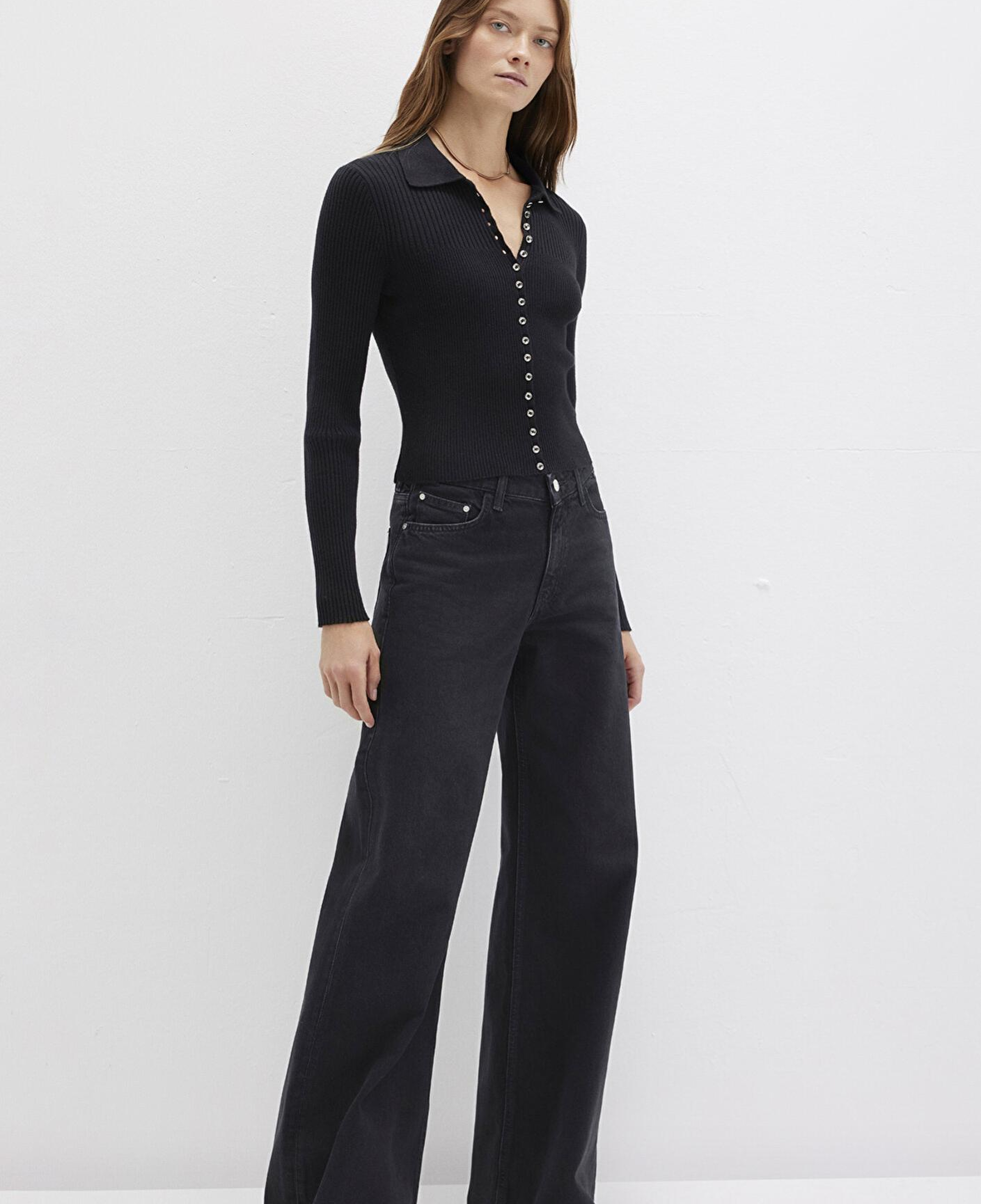 Mavi Düğmeli Siyah Triko Polo 1710787-900