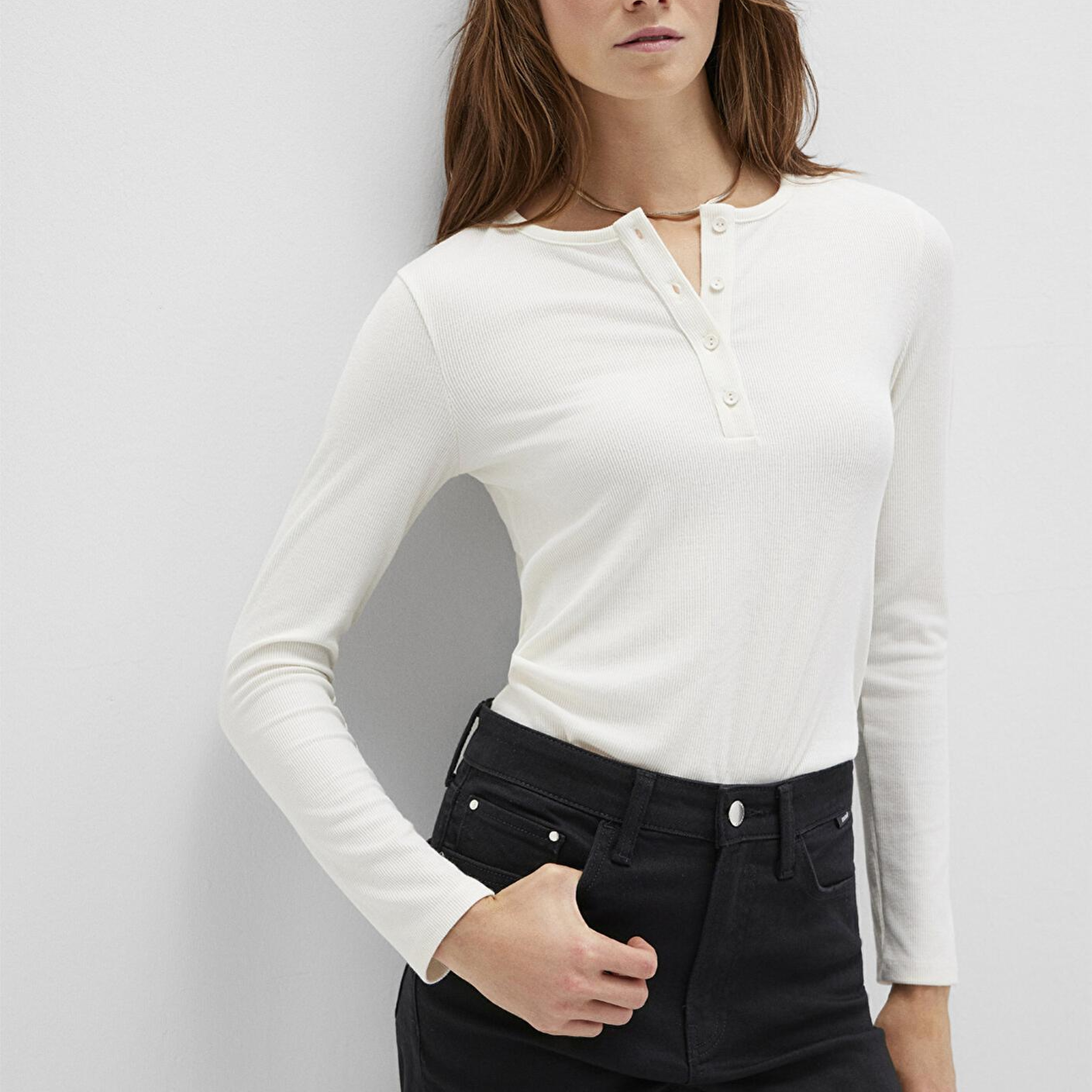 Mavi Uzun Kollu Ekru Basic Tişört Slim Fit / Dar Kesim 1613621-80194