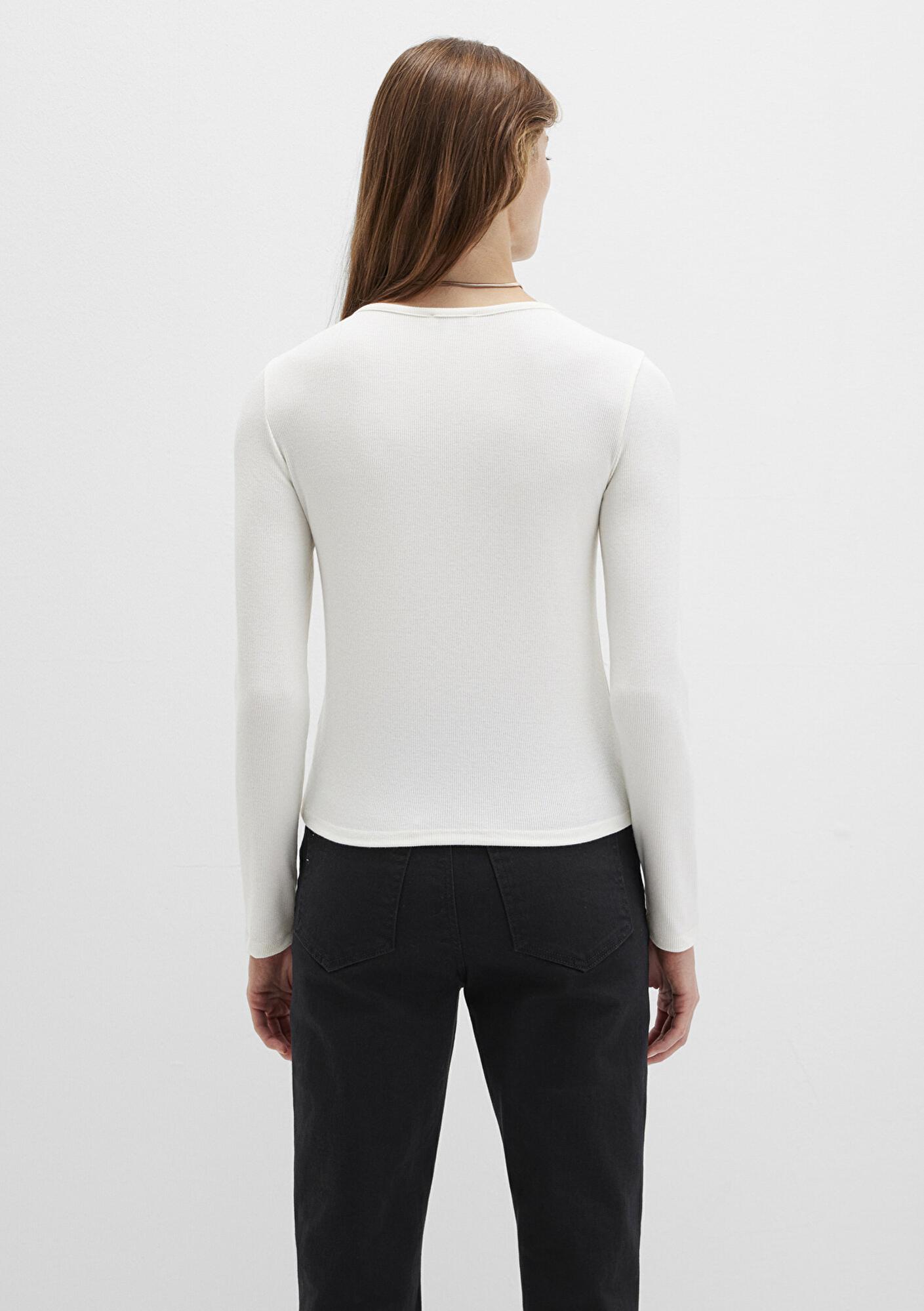 Mavi Uzun Kollu Ekru Basic Tişört Slim Fit / Dar Kesim 1613621-80194