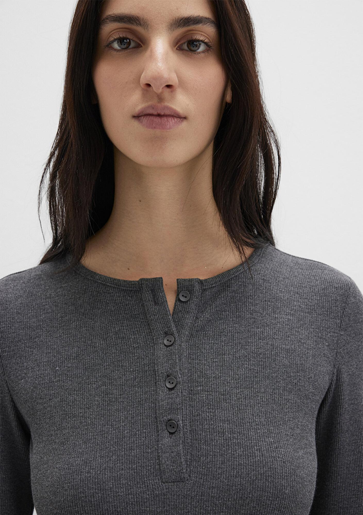 Mavi Uzun Kollu Gri Basic Tişört Slim Fit / Dar Kesim 1613621-80024