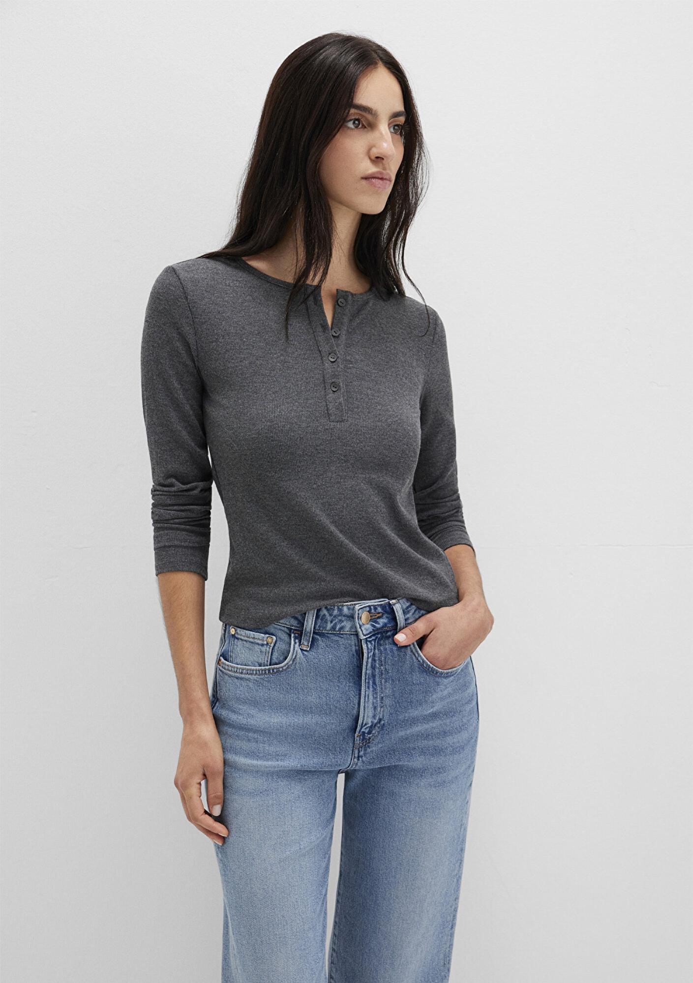 Mavi Uzun Kollu Gri Basic Tişört Slim Fit / Dar Kesim 1613621-80024