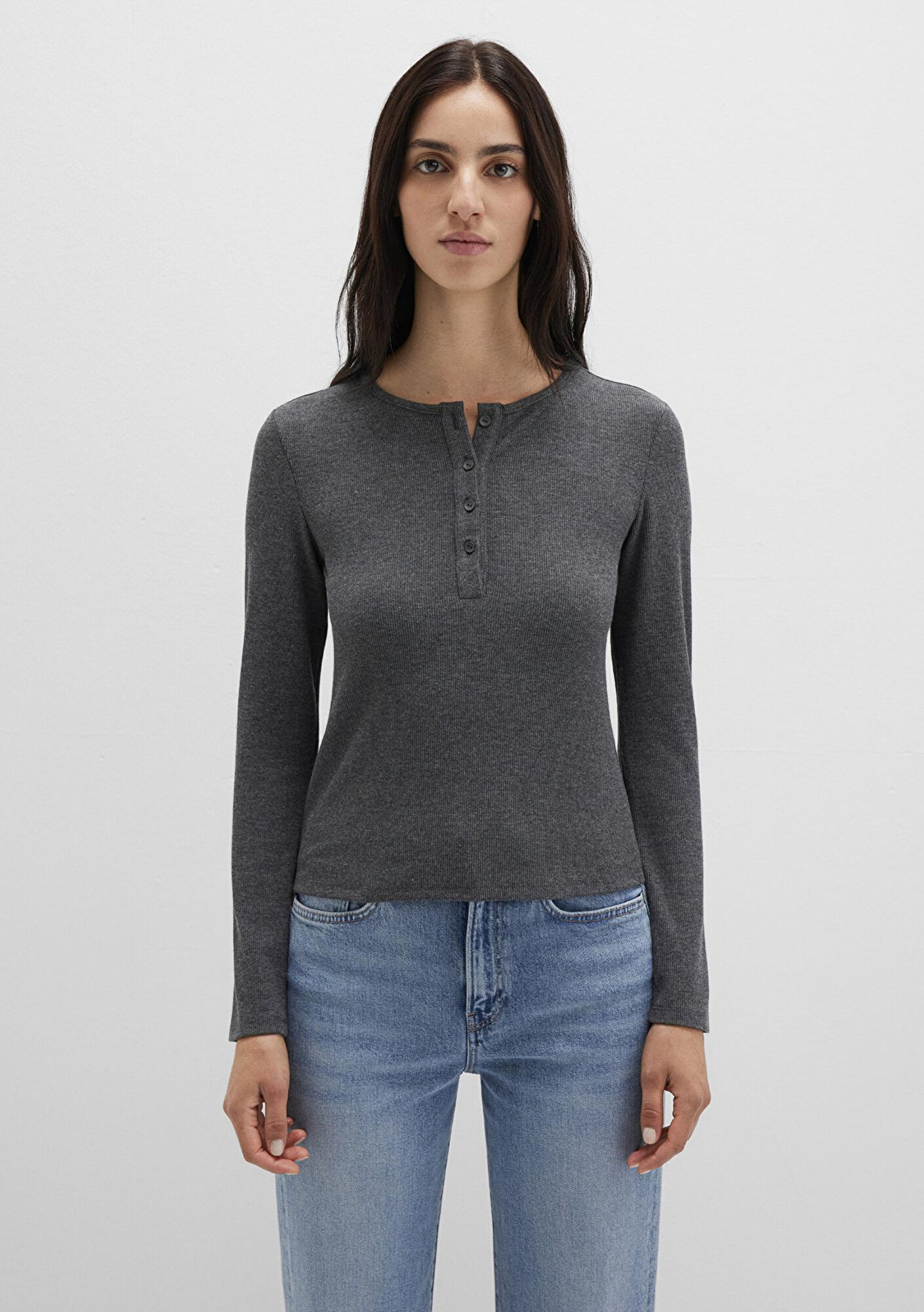 Mavi Uzun Kollu Gri Basic Tişört Slim Fit / Dar Kesim 1613621-80024