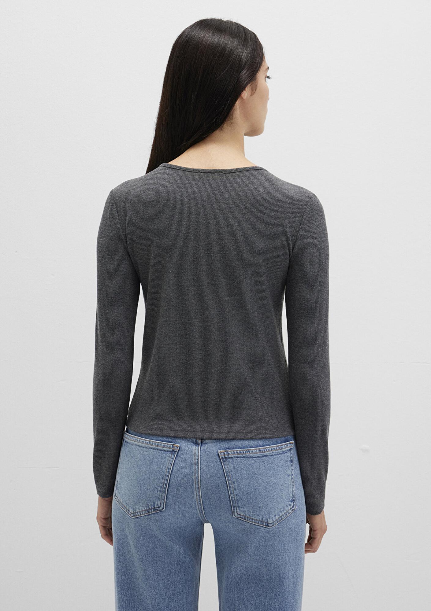 Mavi Uzun Kollu Gri Basic Tişört Slim Fit / Dar Kesim 1613621-80024