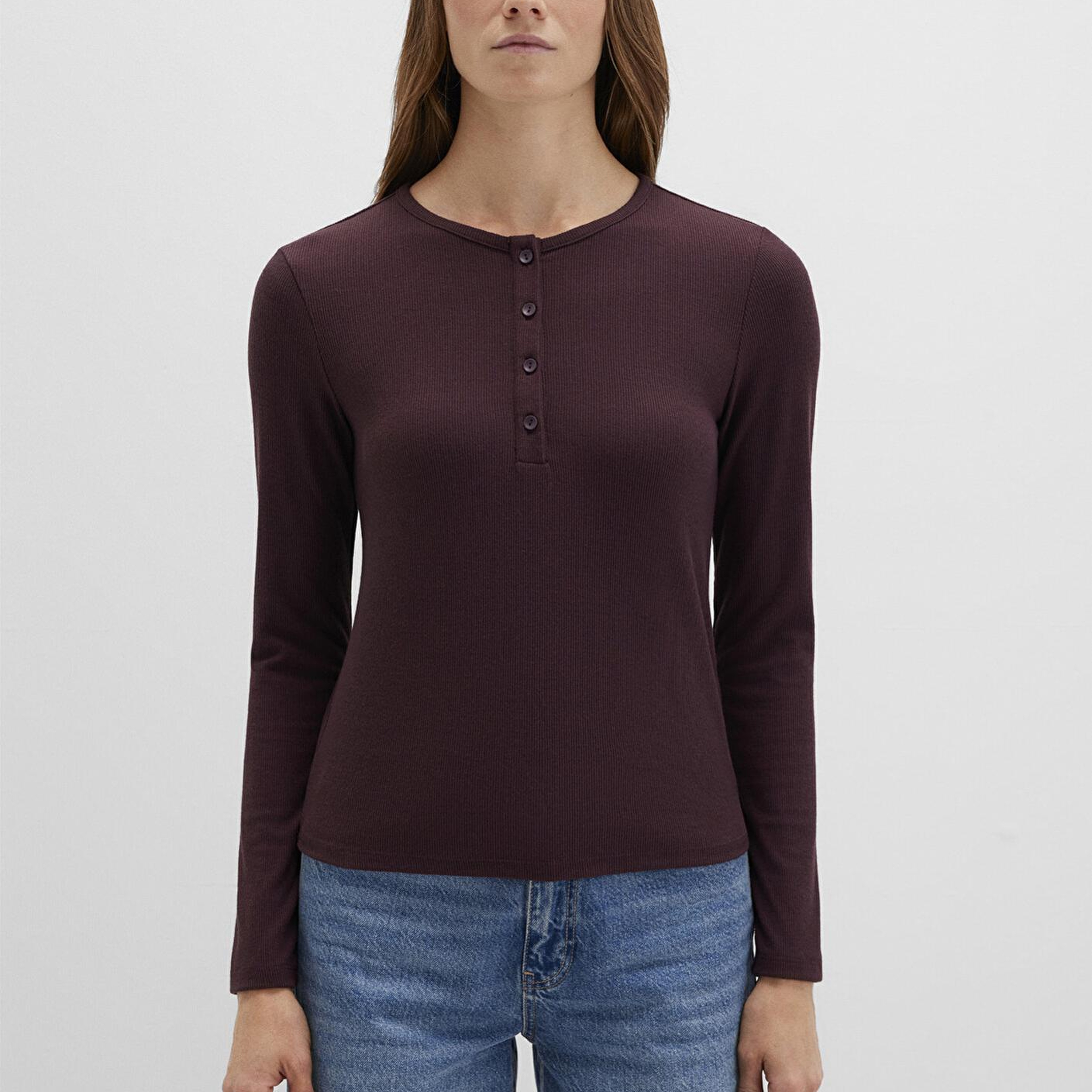 Mavi Uzun Kollu Bordo Basic Tişört Slim Fit / Dar Kesim 1613621-70223