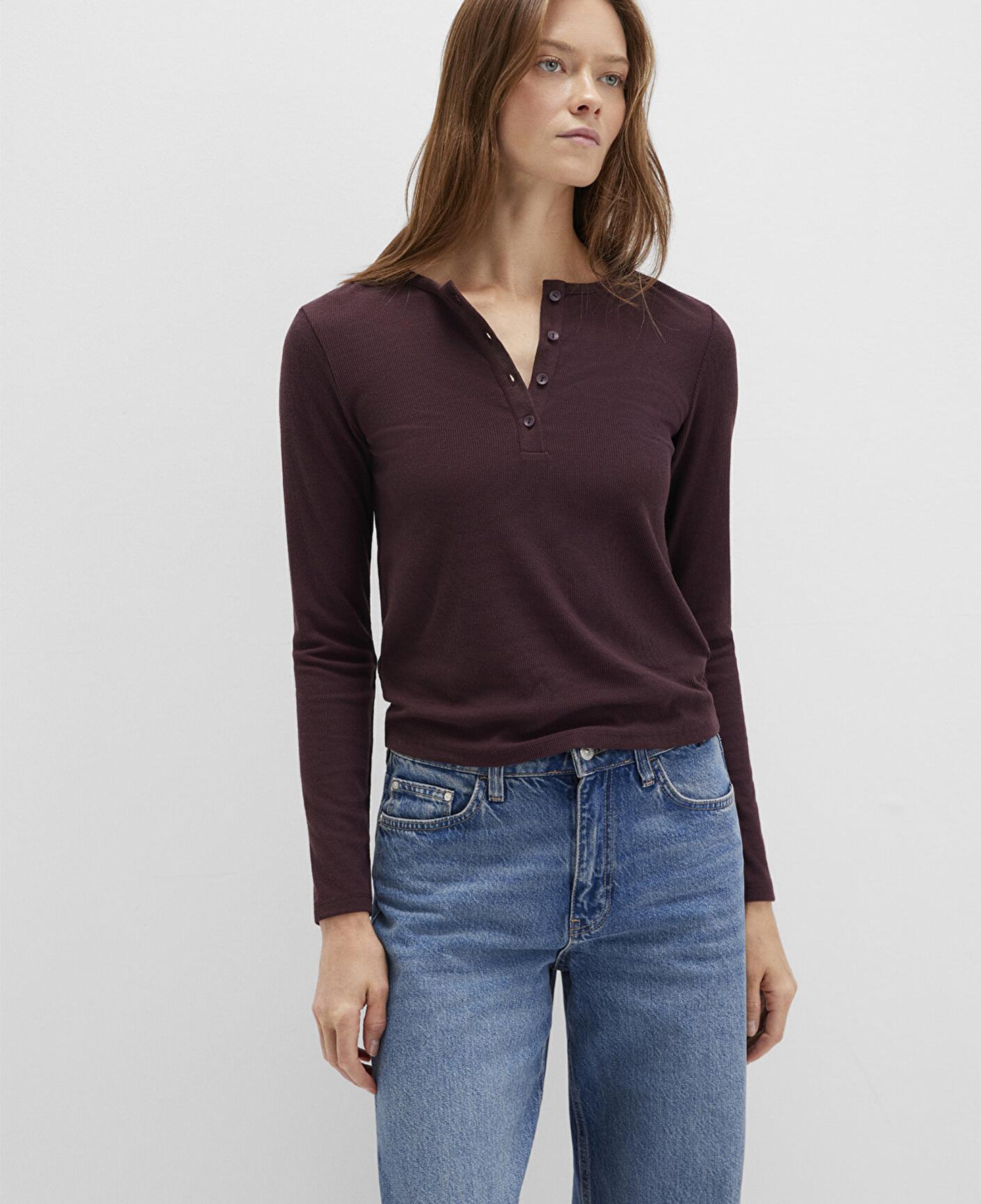 Mavi Uzun Kollu Bordo Basic Tişört Slim Fit / Dar Kesim 1613621-70223