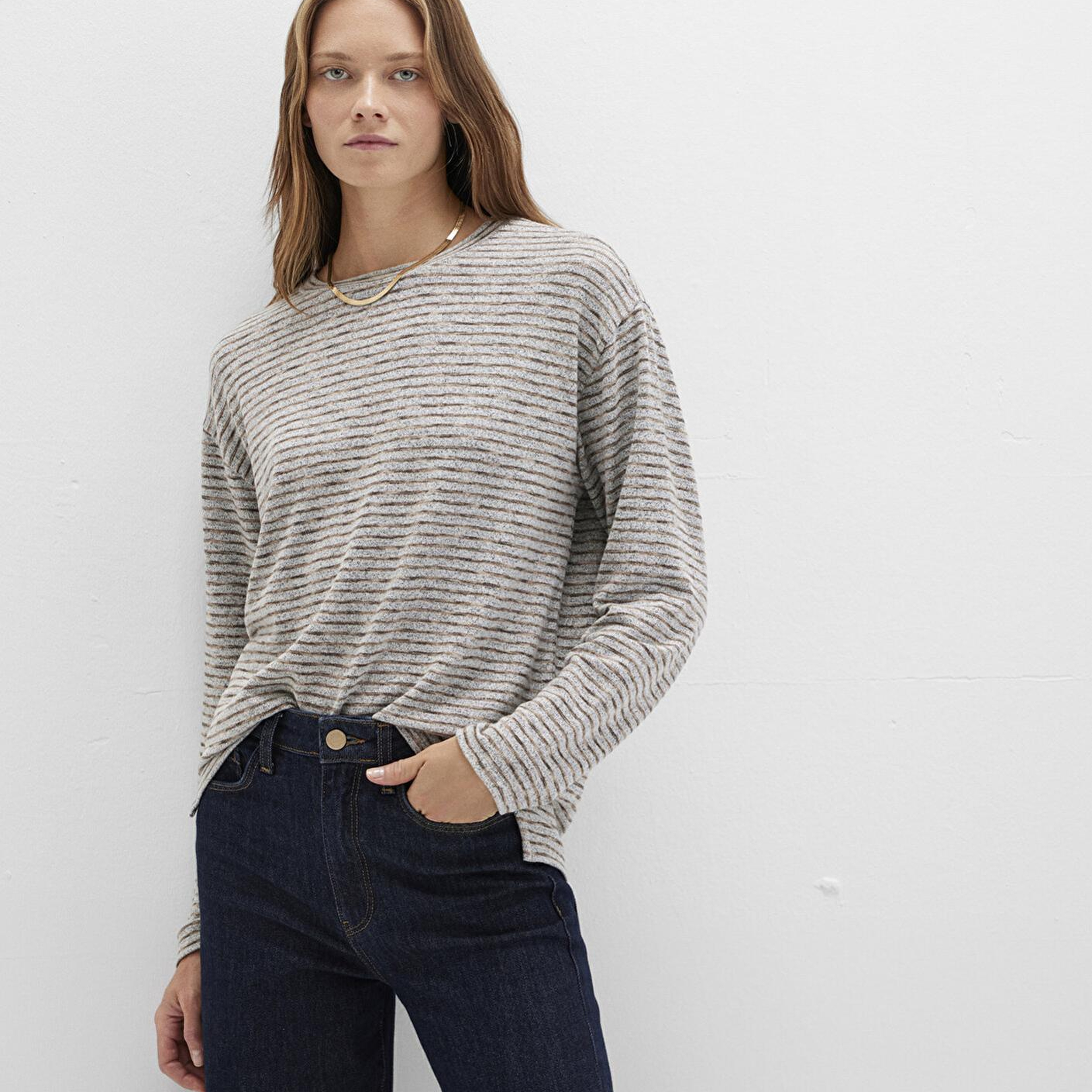 Mavi Bisiklet Yaka Çizgili T-Shirt Regular Fit / Normal Kesim 1613600-91236