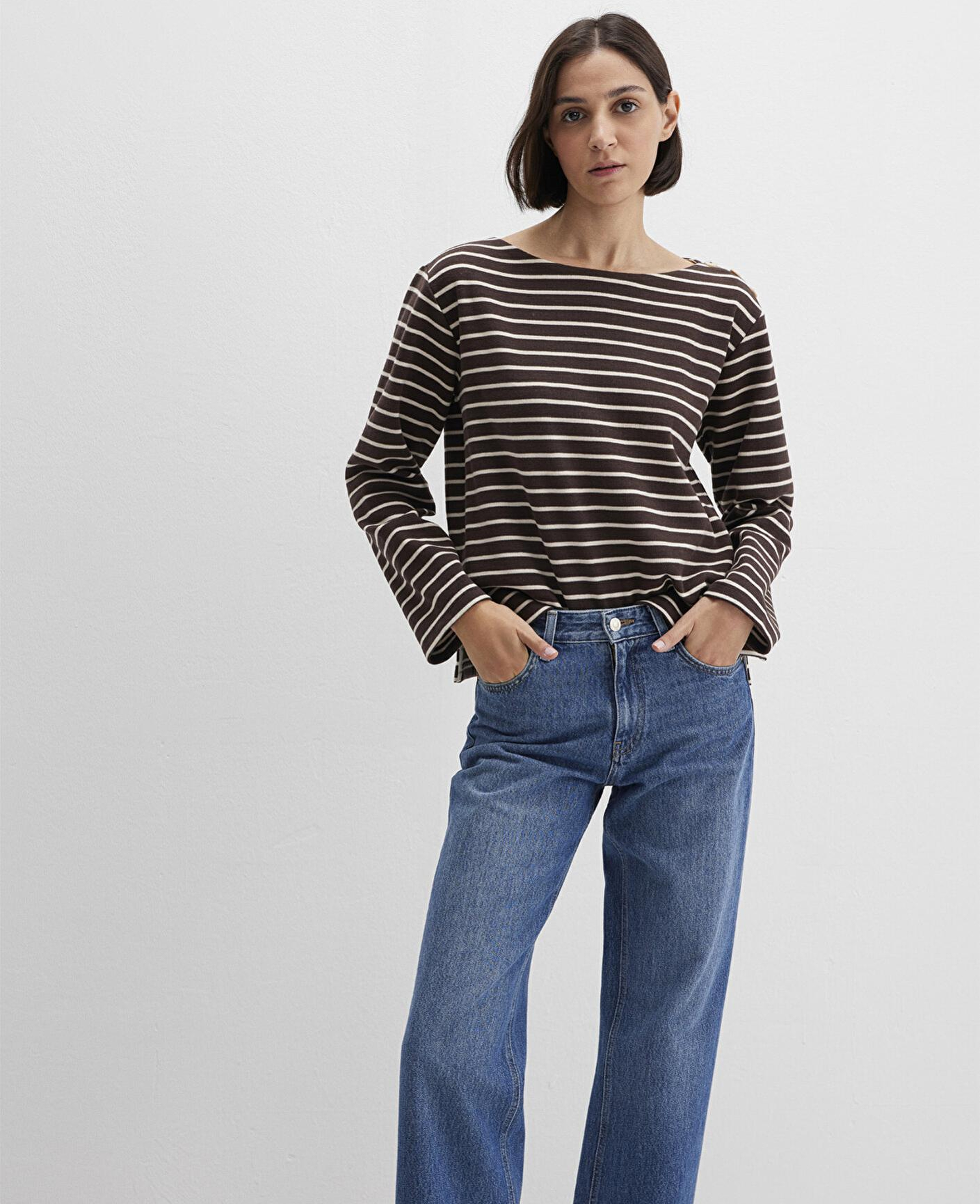 Mavi Çizgili Kahverengi Tişört Regular Fit / Normal Kesim 1613597-91190