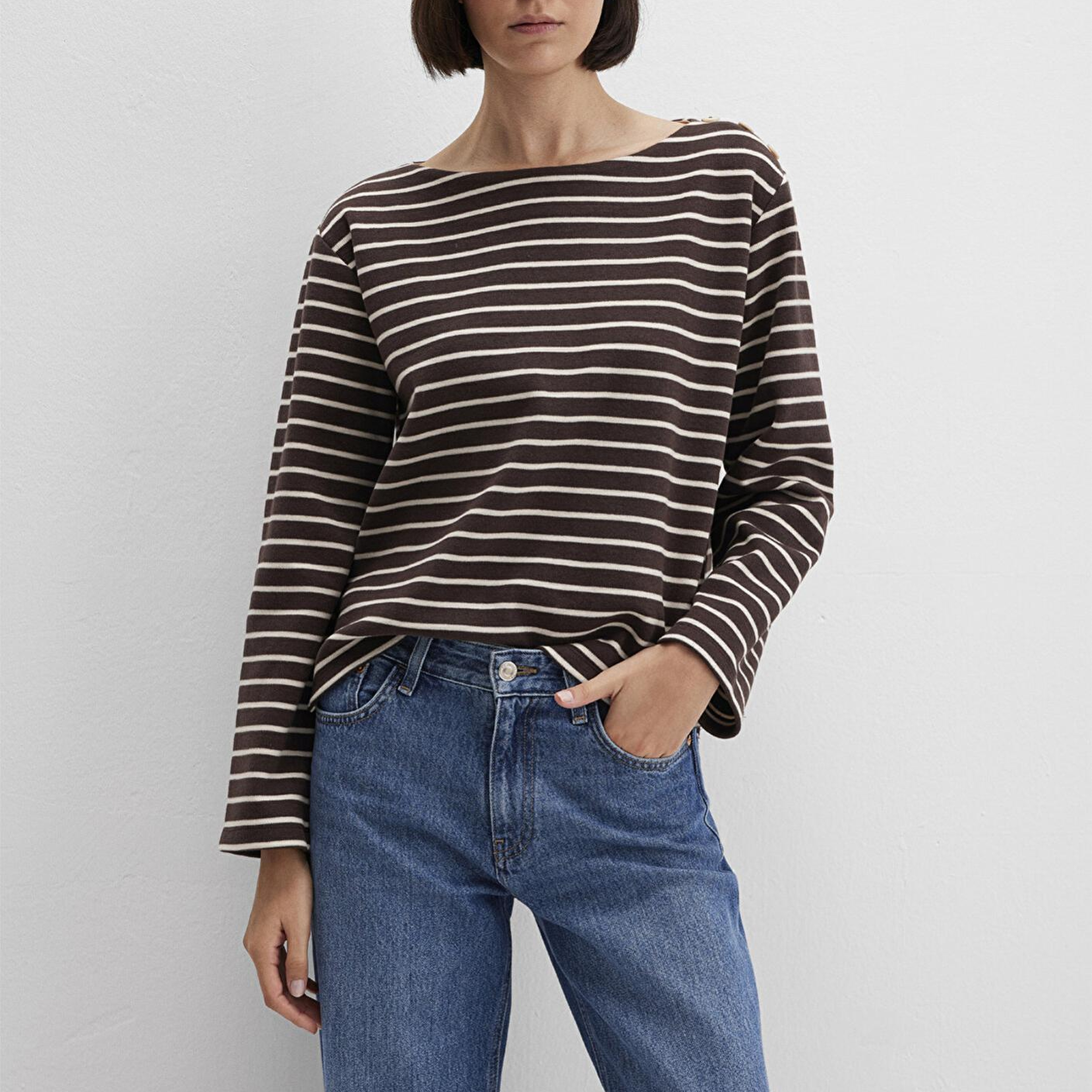 Mavi Çizgili Kahverengi Tişört Regular Fit / Normal Kesim 1613597-91190