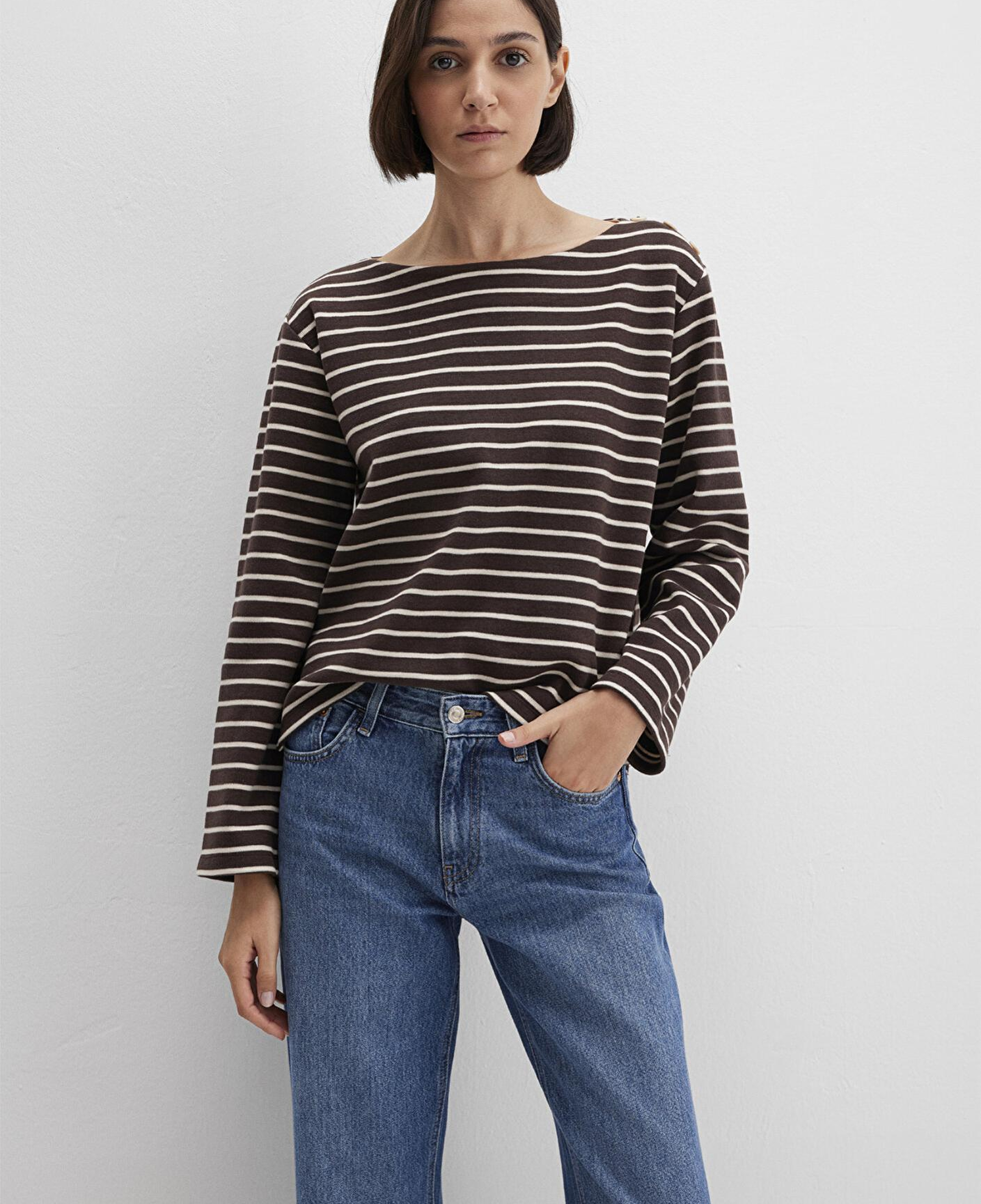 Mavi Çizgili Kahverengi Tişört Regular Fit / Normal Kesim 1613597-91190