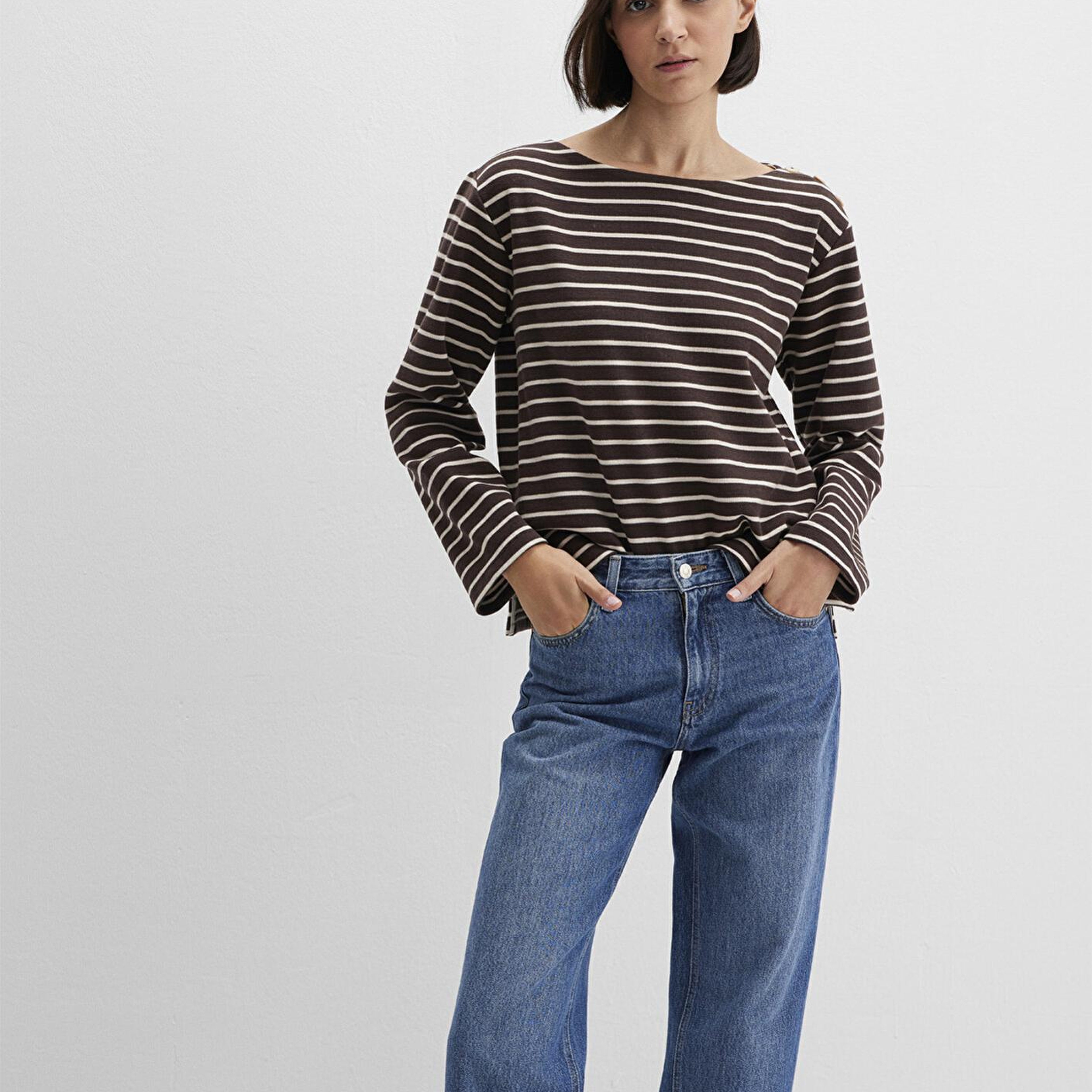 Mavi Çizgili Kahverengi Tişört Regular Fit / Normal Kesim 1613597-91190