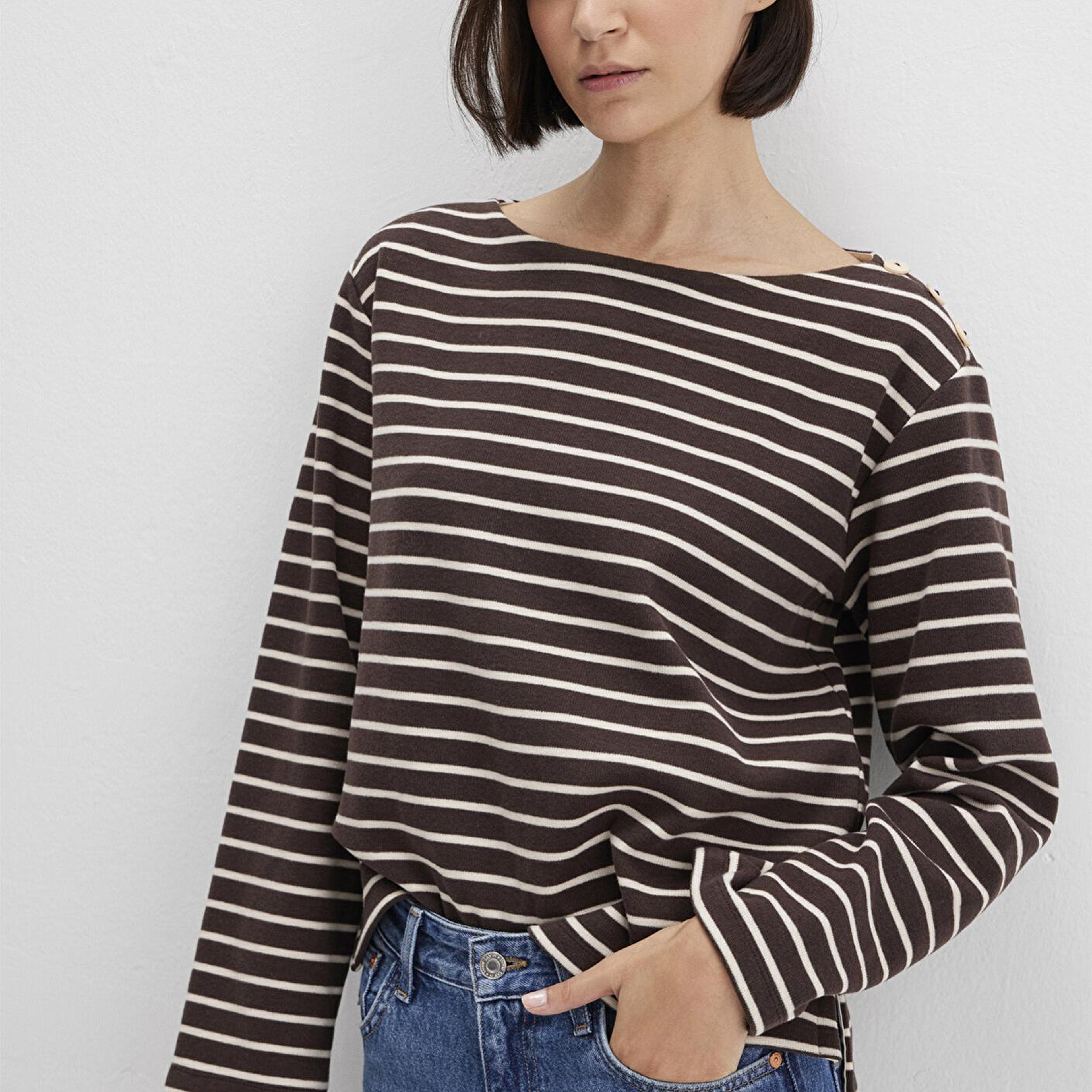 Mavi Çizgili Kahverengi Tişört Regular Fit / Normal Kesim 1613597-91190