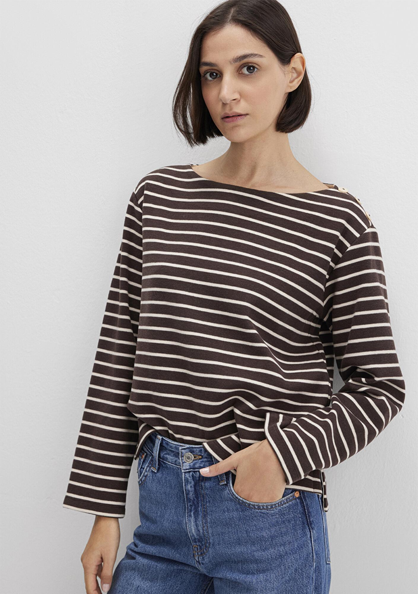 Mavi Çizgili Kahverengi Tişört Regular Fit / Normal Kesim 1613597-91190